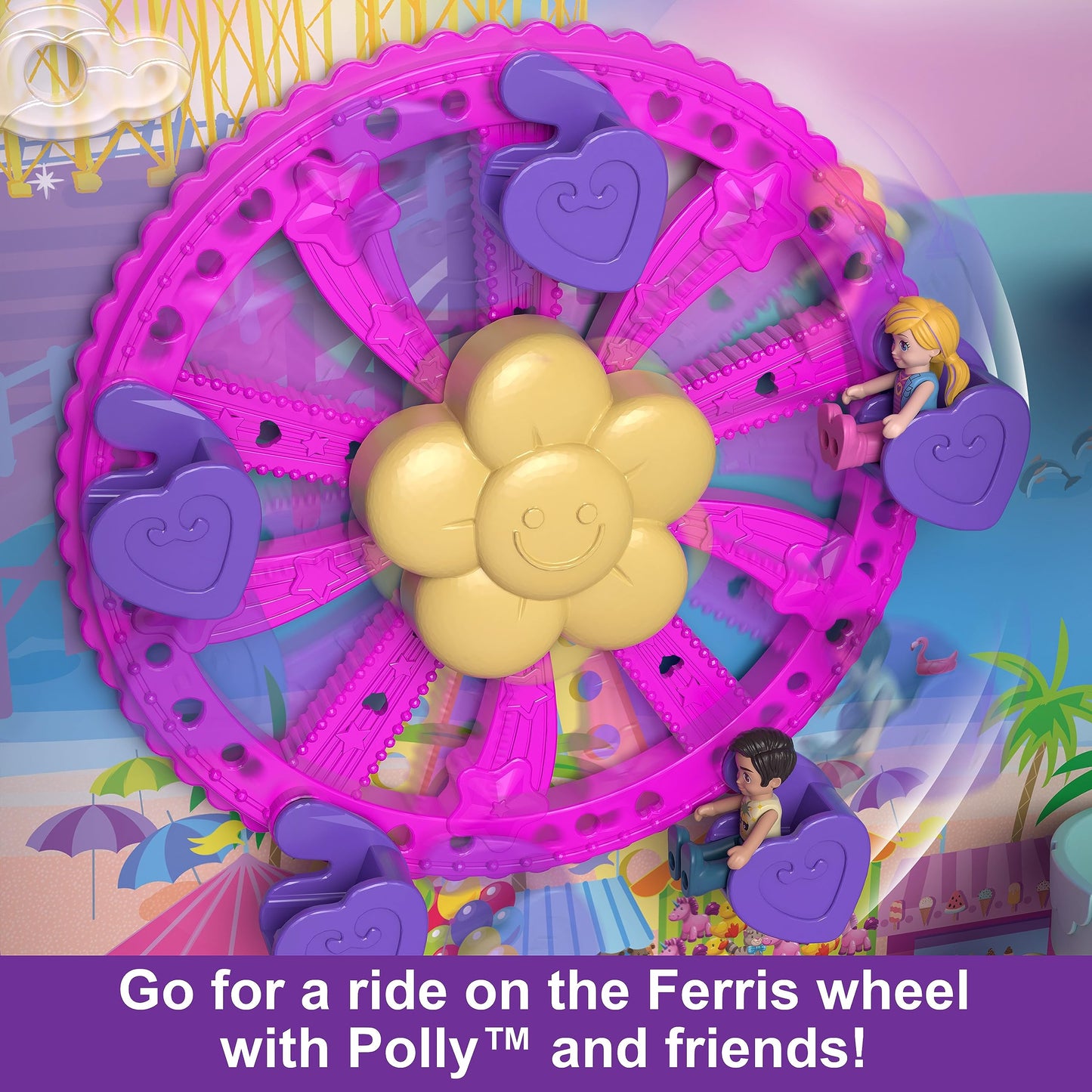 Polly Pocket Resort Roll Away Playset – 4 Dolls, 25+ Accessories, Portable Pollyville Fun