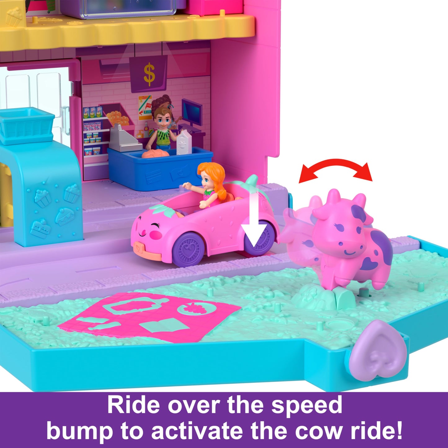 Polly Pocket Pollyville Fresh Market Dolls & Playset – 2 Micro Dolls, 12 Accessories