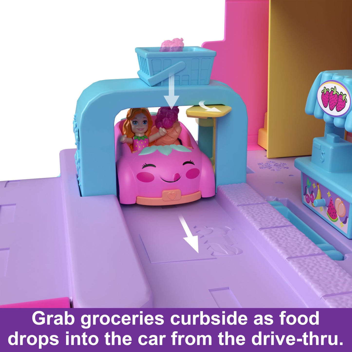 Polly Pocket Pollyville Fresh Market Dolls & Playset – 2 Micro Dolls, 12 Accessories