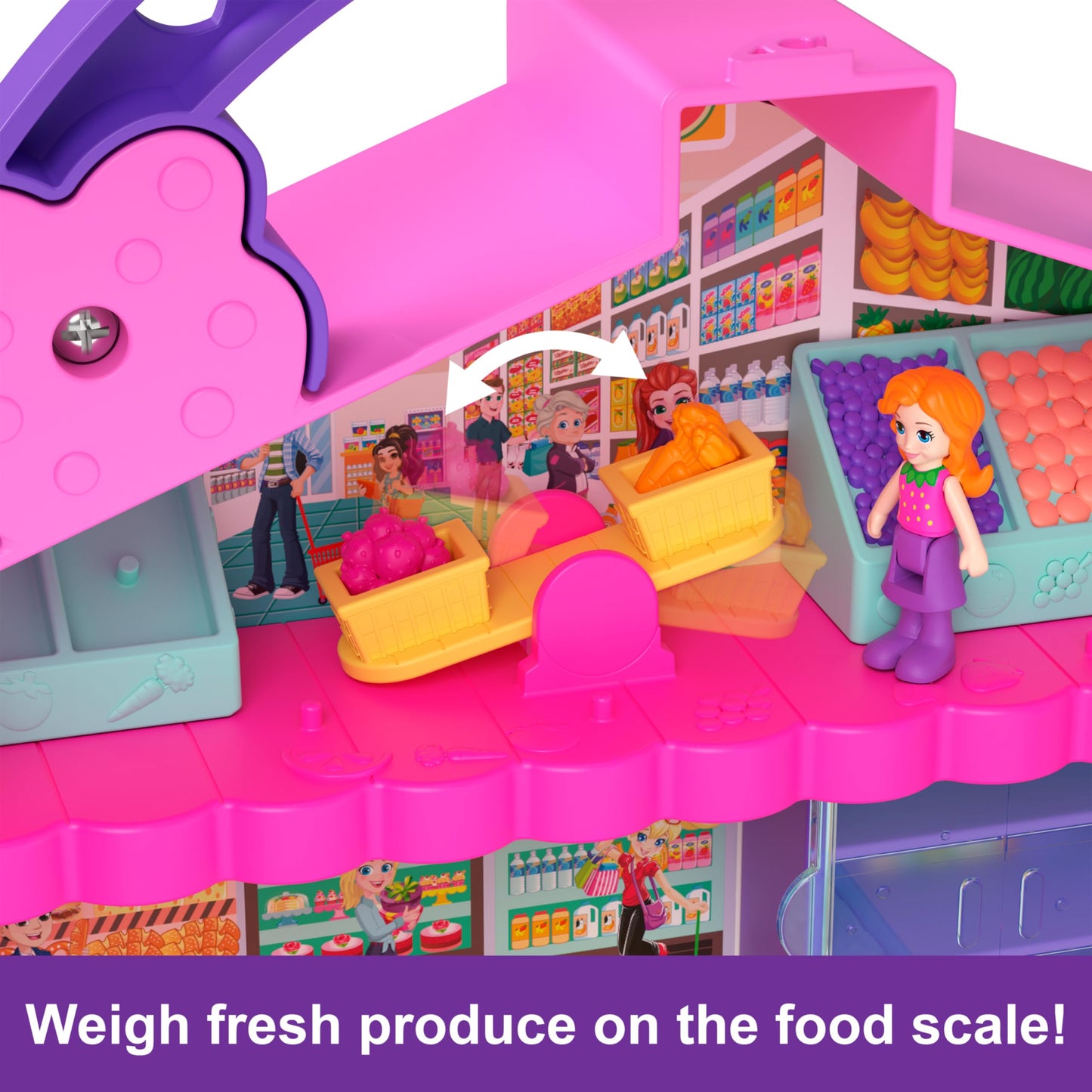 Polly Pocket Pollyville Fresh Market Dolls & Playset – 2 Micro Dolls, 12 Accessories