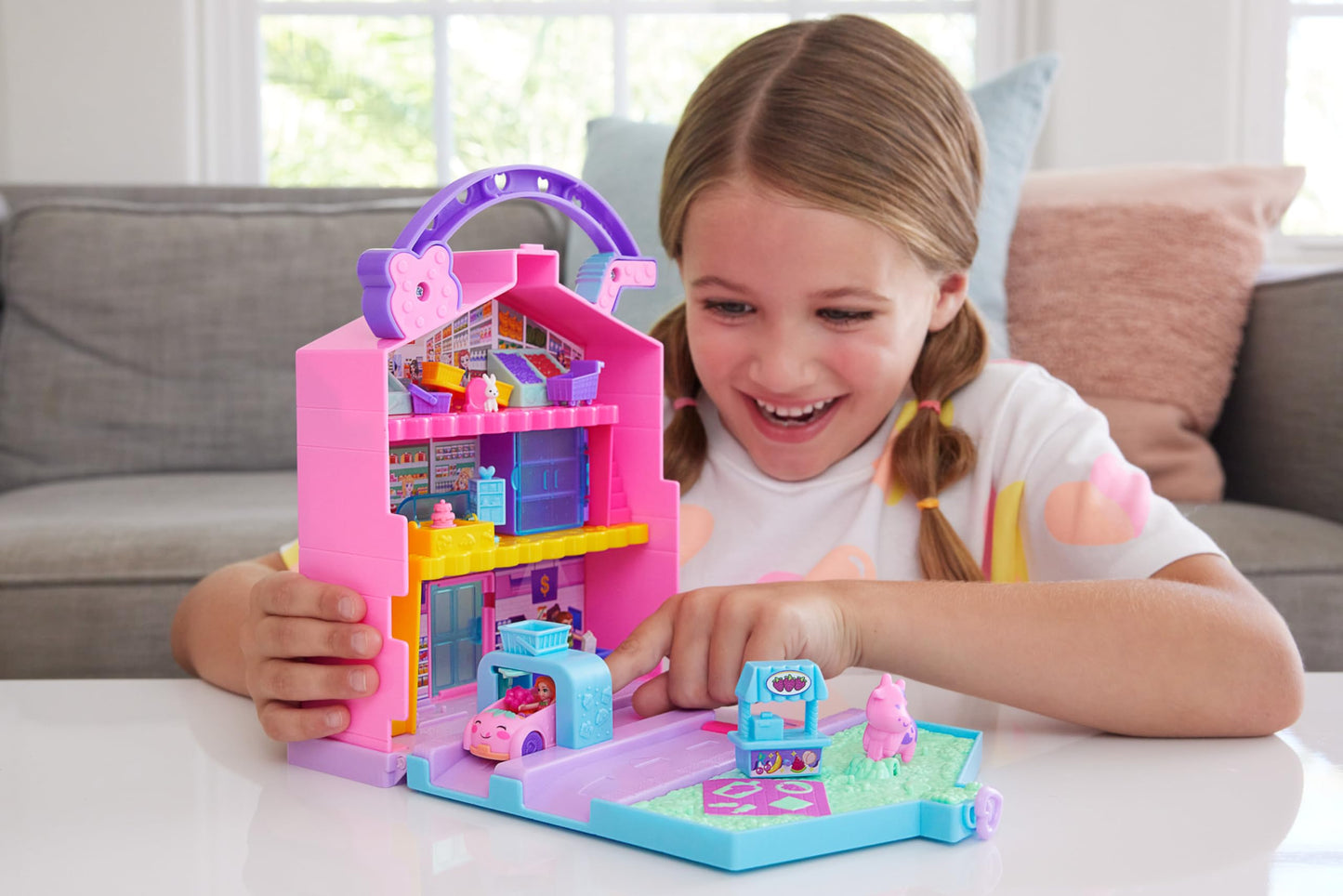 Polly Pocket Pollyville Fresh Market Dolls & Playset – 2 Micro Dolls, 12 Accessories