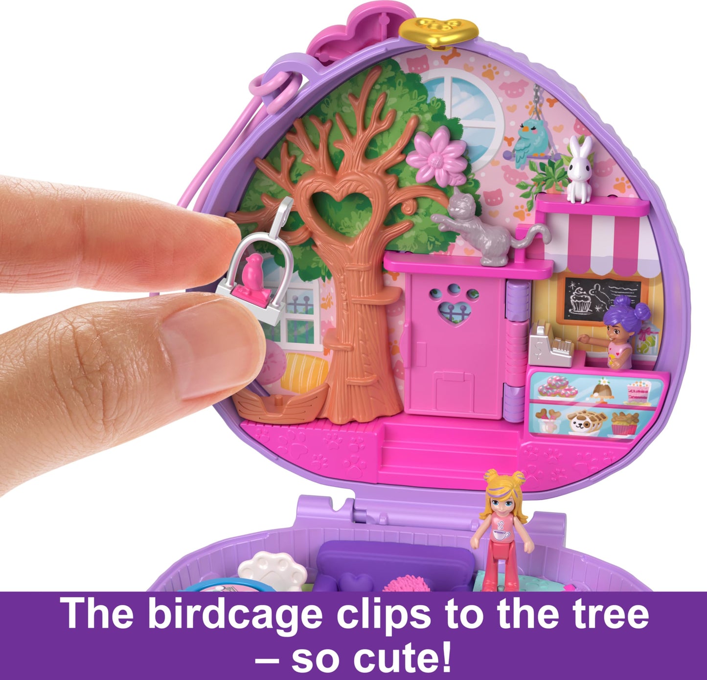 Polly Pocket Hedgehog Coffee Shop Compact — 2 Micro Dolls & 12 Accessories
