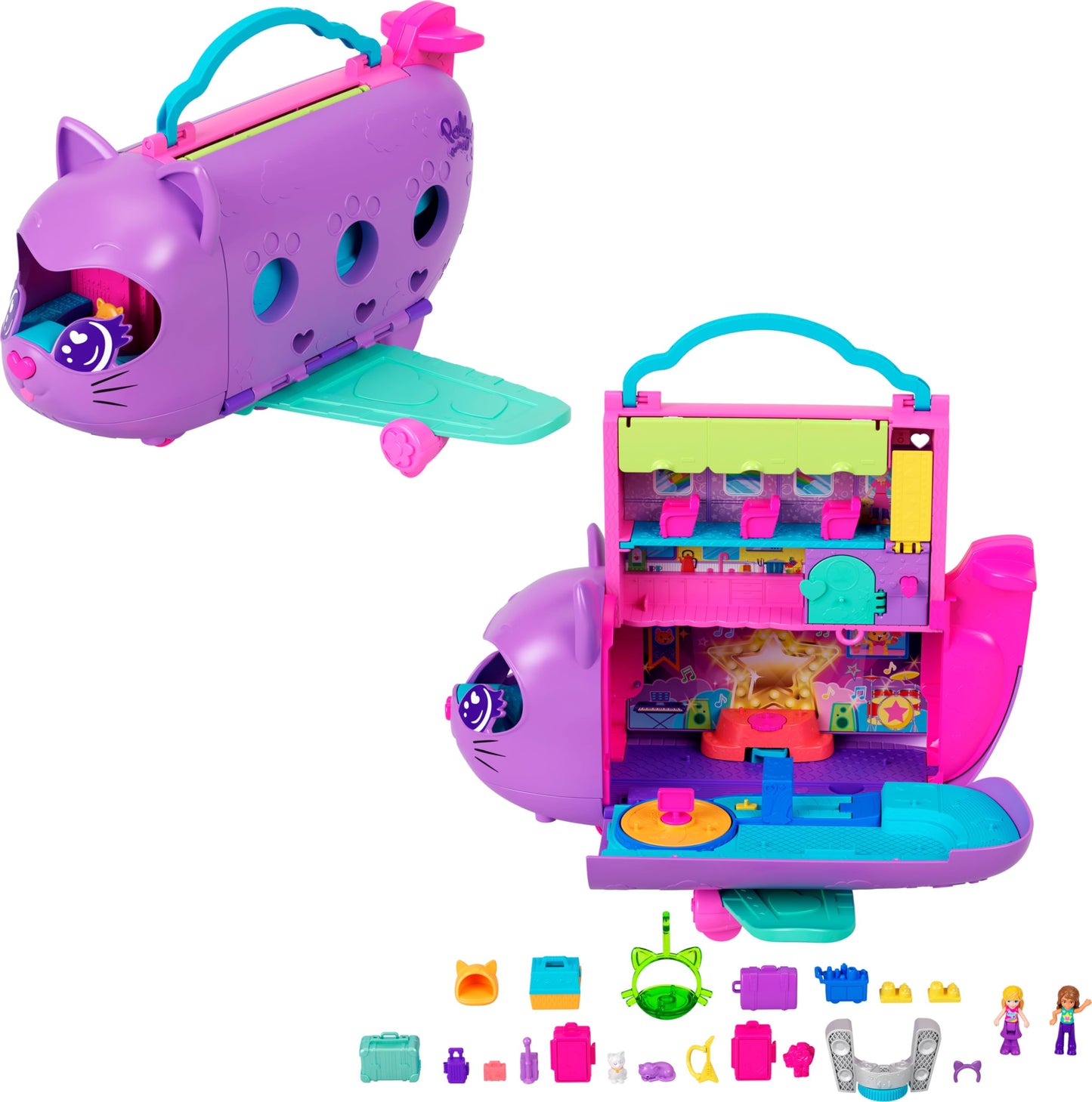Polly Pocket Kitty Airways Playset – 2 Micro Dolls, Spinning Stage & 19 Accessories | Amazon Exclusive