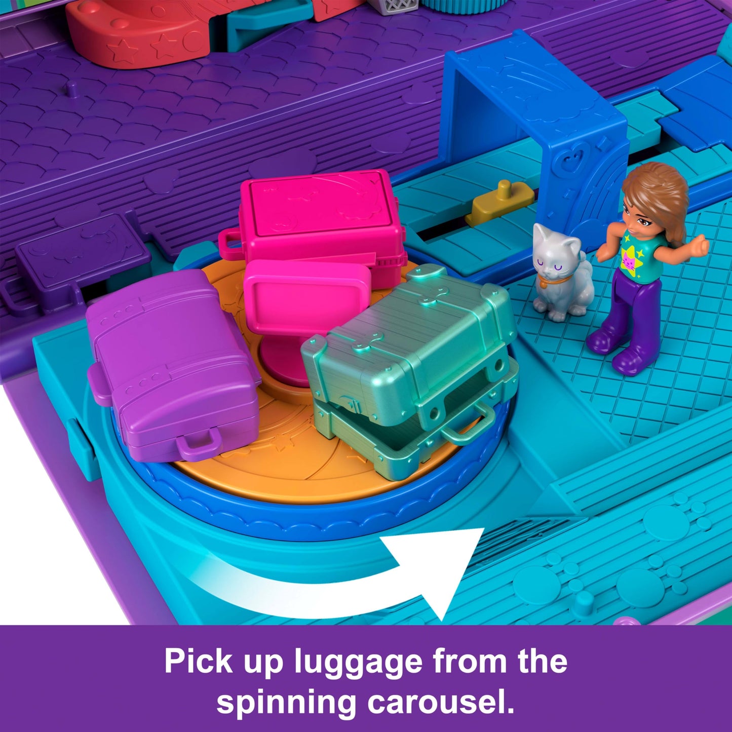 Polly Pocket Kitty Airways Playset – 2 Micro Dolls, Spinning Stage & 19 Accessories | Amazon Exclusive