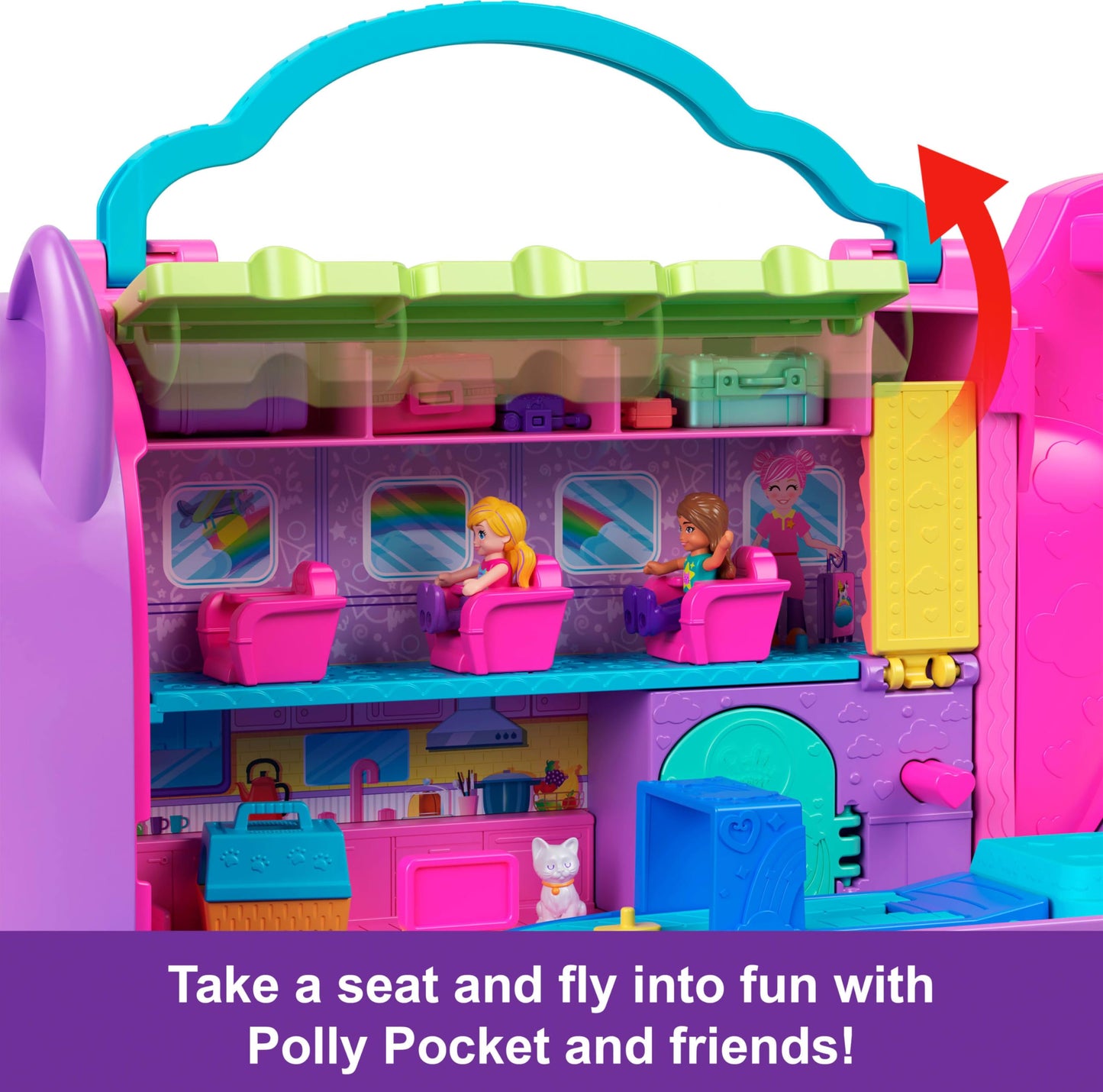 Polly Pocket Kitty Airways Playset – 2 Micro Dolls, Spinning Stage & 19 Accessories | Amazon Exclusive