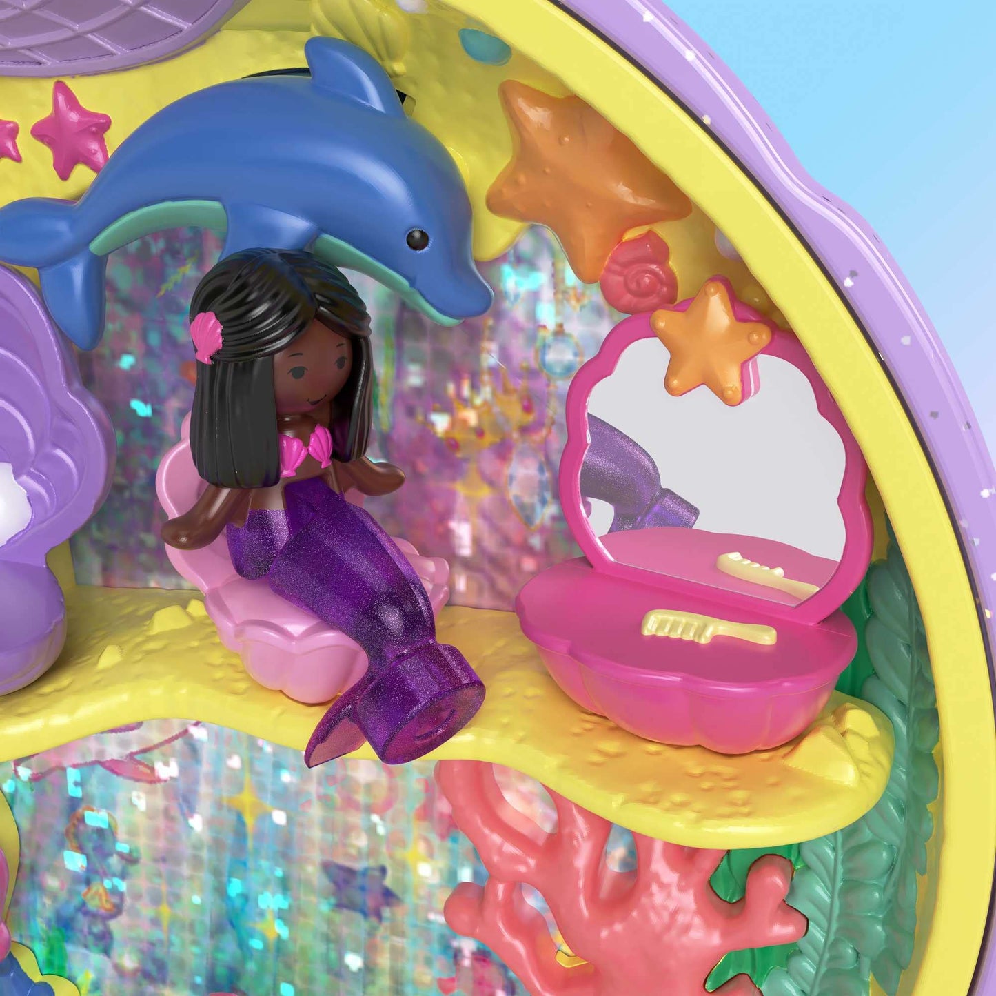 Polly Pocket Mermaid Dreams Keepsake Compact – 2 Mermaids, Pearl Ring, Undersea World