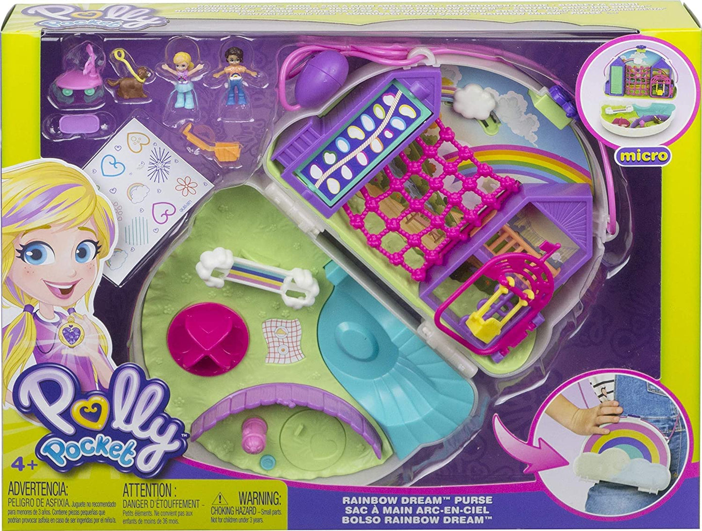 Polly Pocket Rainbow Dream Wearable Purse Compact – 8 Fun Features with Micro Polly & Shani