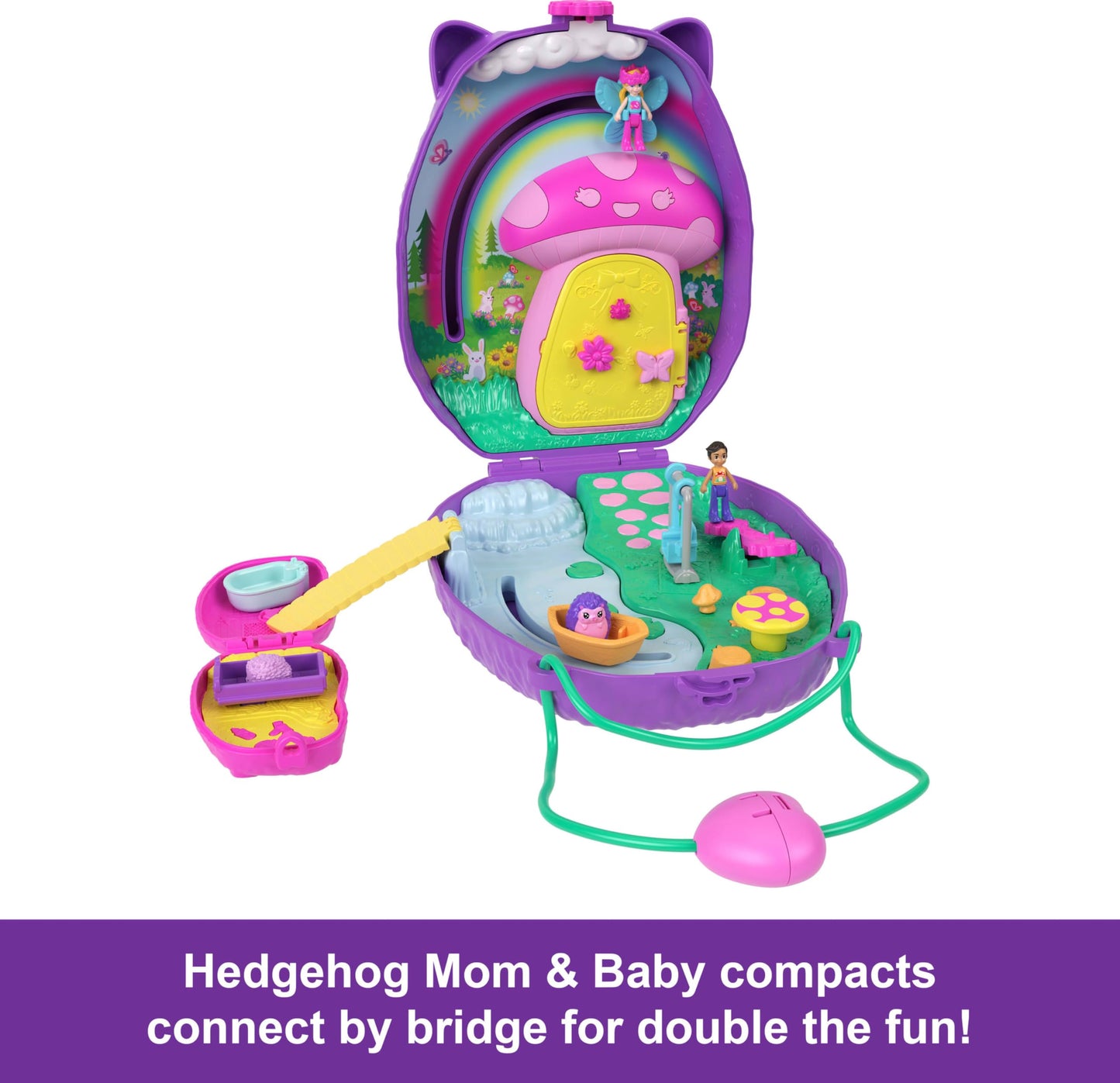 Polly Pocket Hedgehog Purse Playset – 2-in-1 Travel Toy with 2 Micro Dolls & 16 Accessories