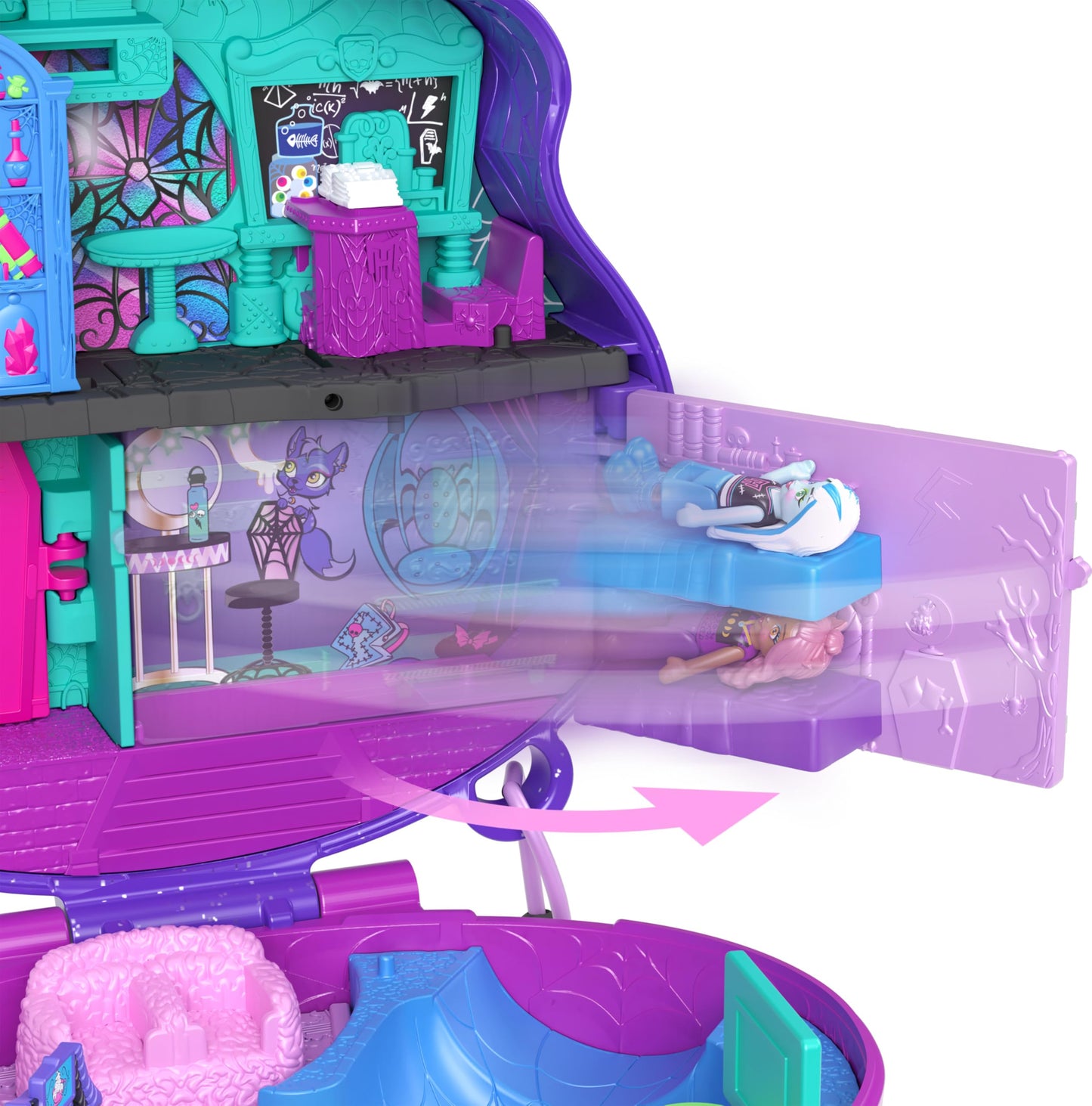 Polly Pocket Monster High Playset – 3 Micro Dolls & 10 Accessories
