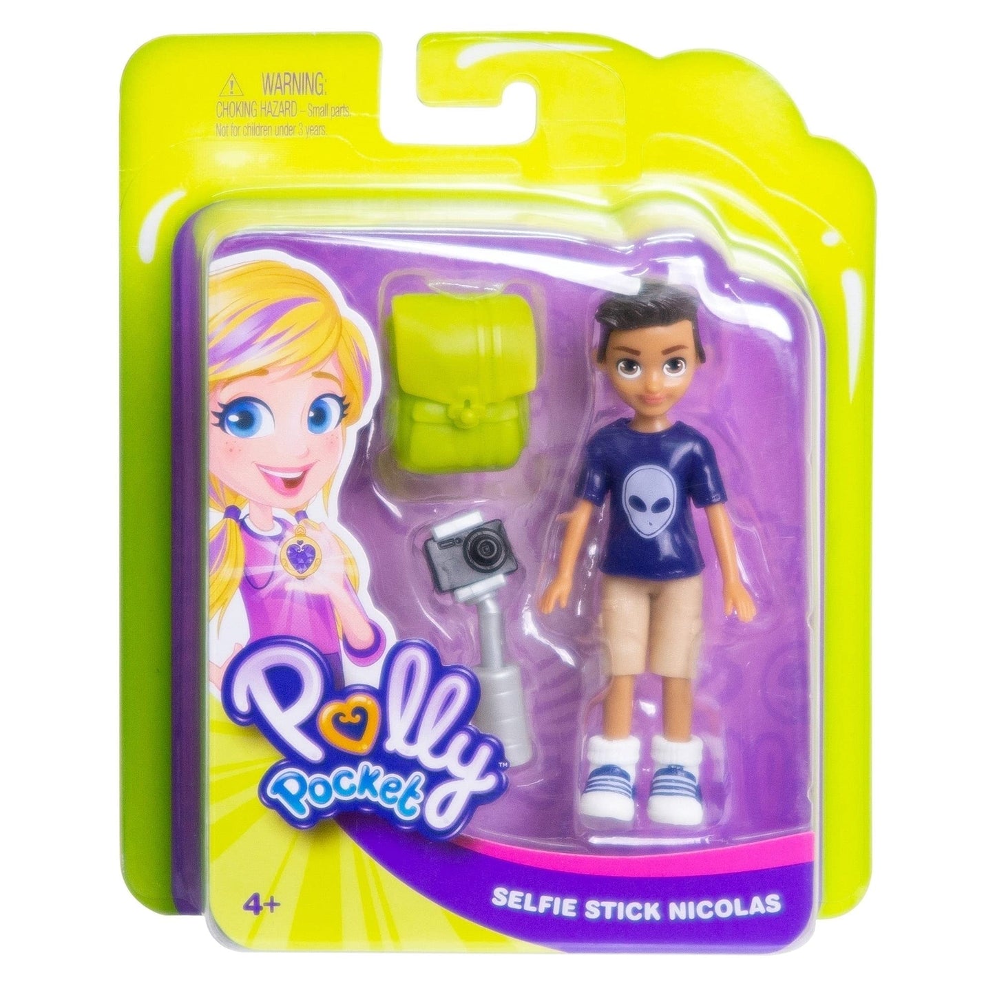 Polly Pocket Active Pose Doll Nicholas Wells – Portable Reporter with Selfie Stick & Backpack