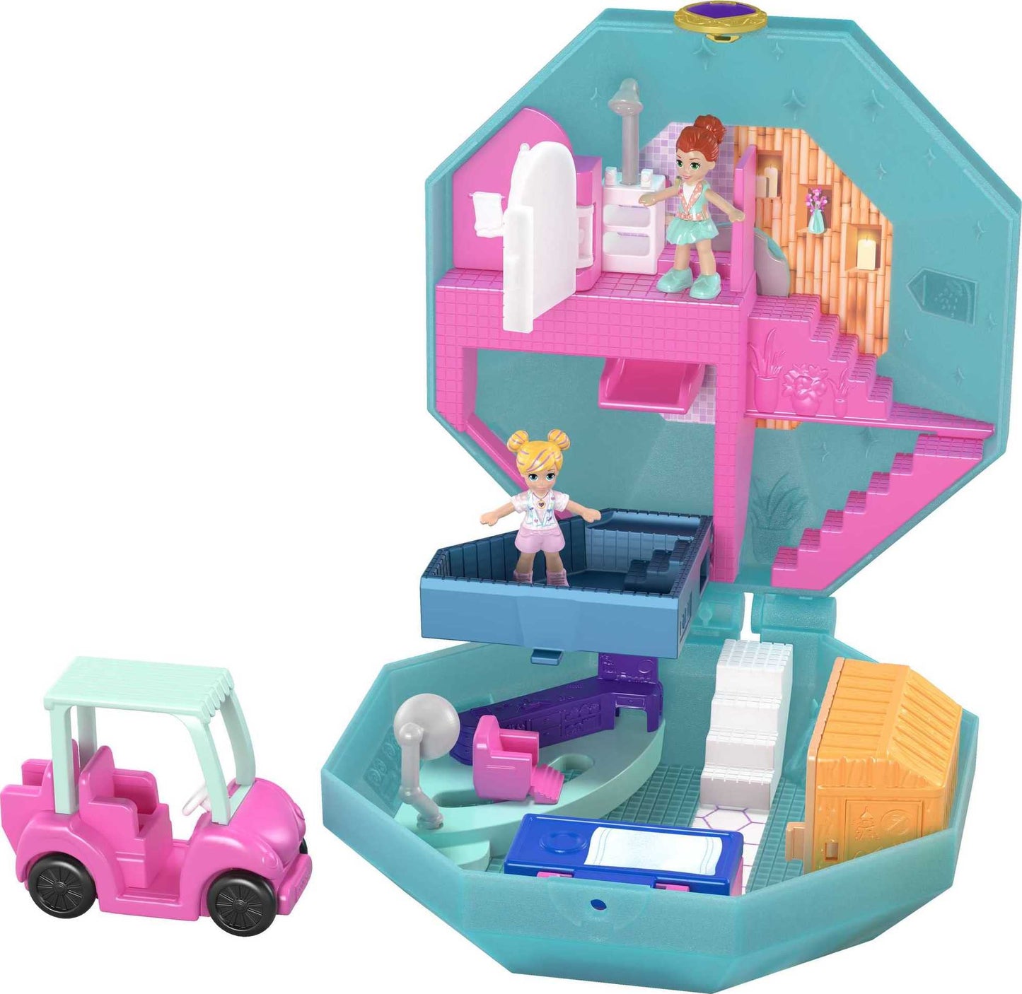 Polly Pocket Pocket World Pamperin' Perfume Spa Playset – 2 Micro Dolls & Golf Cart