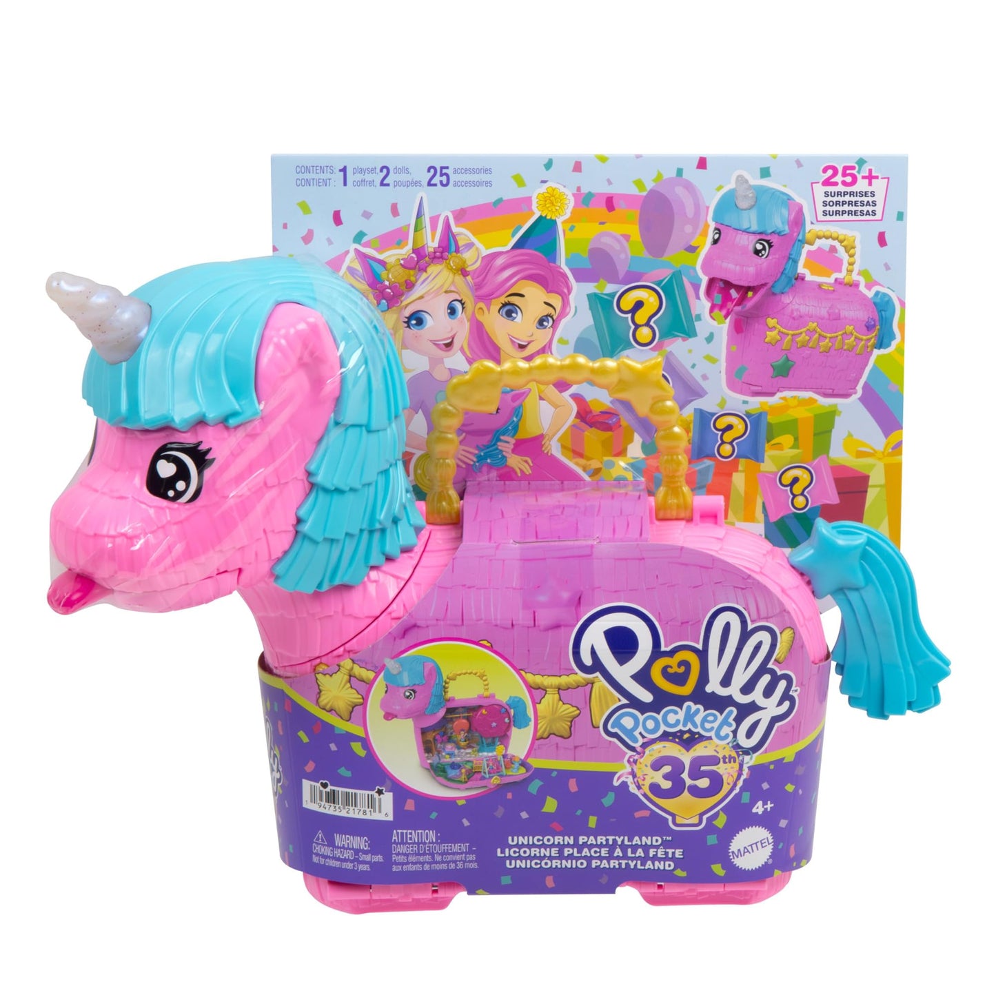 Polly Pocket Unicorn Partilandia Pinata Pencil Case – 2 Mini Dolls & 25+ Party Accessories | Ages 4+