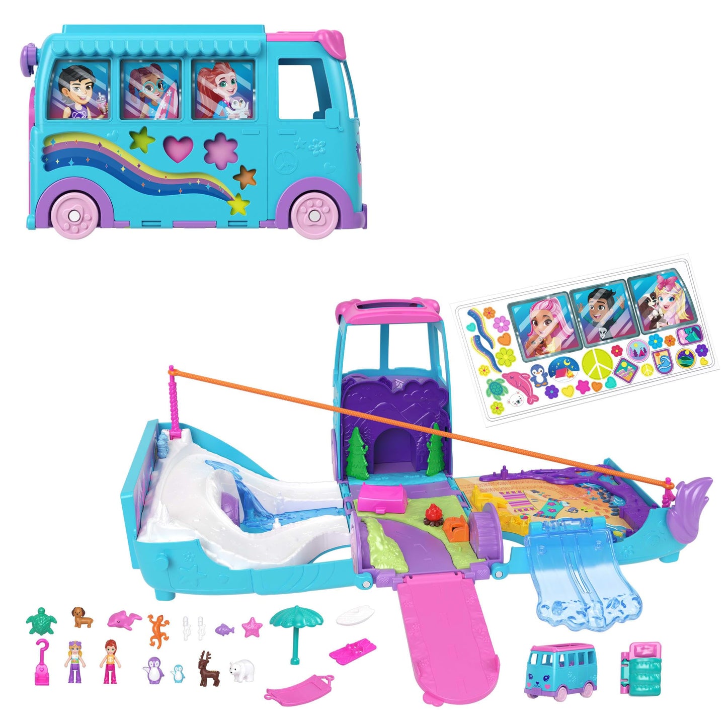 Polly Pocket Pet Mobile Adventure Playset – Micro Dolls, Transforming Camper Van & Pets