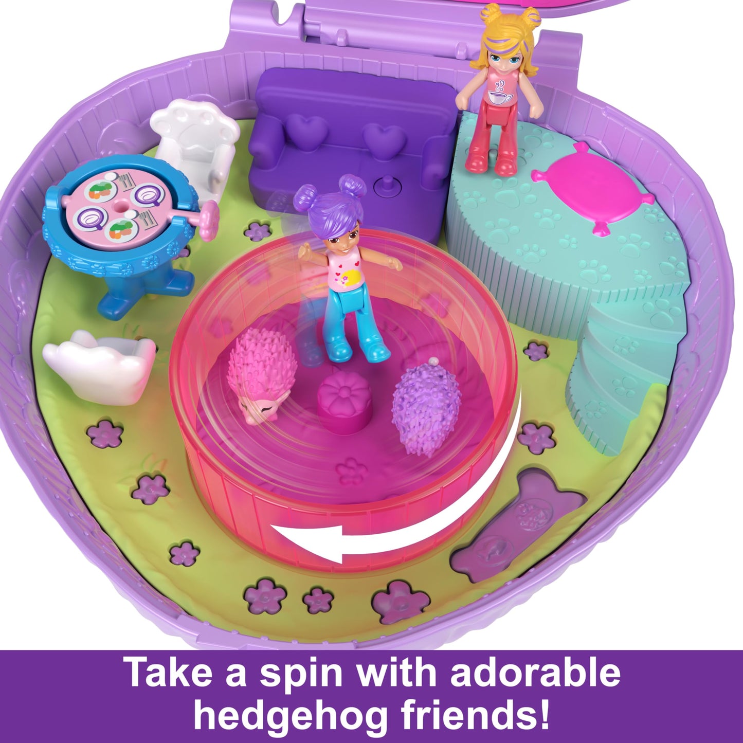Polly Pocket Hedgehog Coffee Shop Compact — 2 Micro Dolls & 12 Accessories