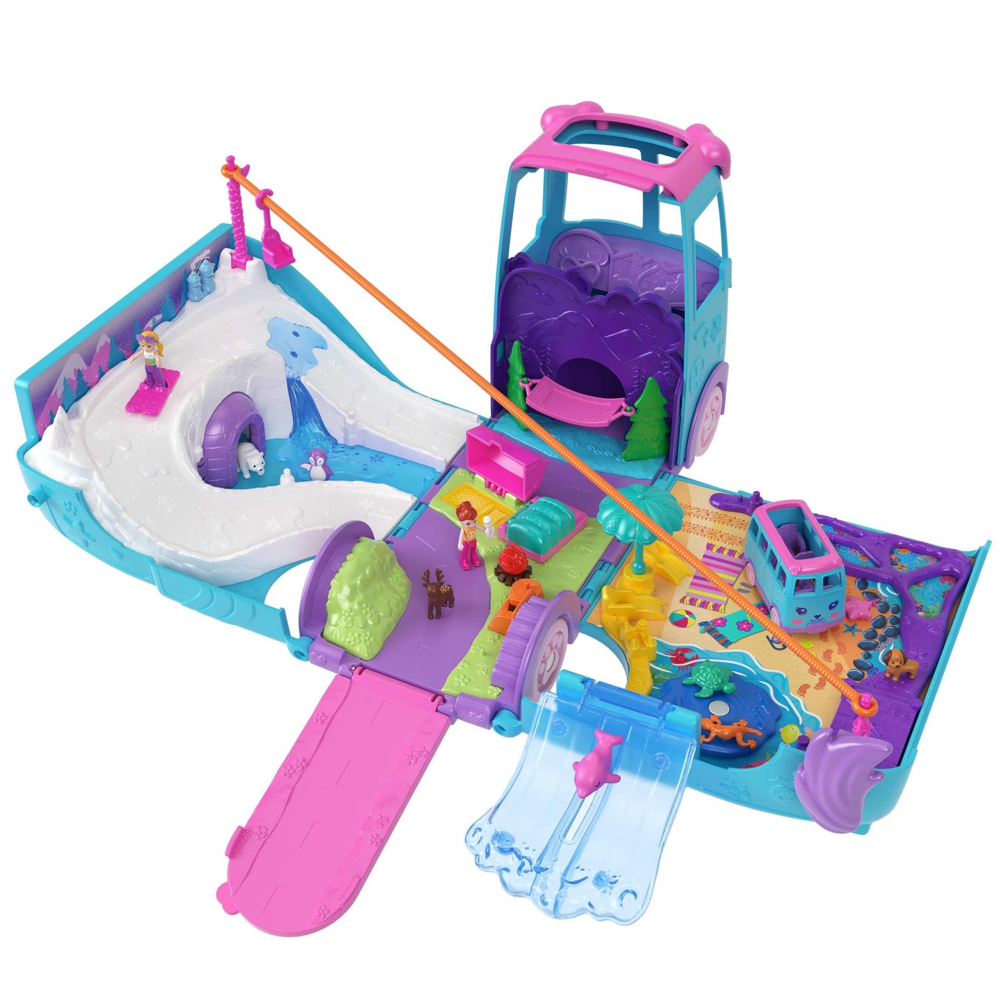 Polly Pocket Pet Mobile Adventure Playset – Micro Dolls, Transforming Camper Van & Pets