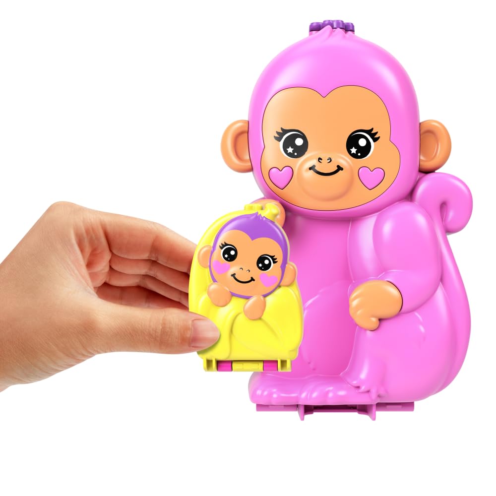 Polly Pocket Momma Monkey & Baby 2-in-1 Purse Playset | Jungle Adventure with 12 Accessories
