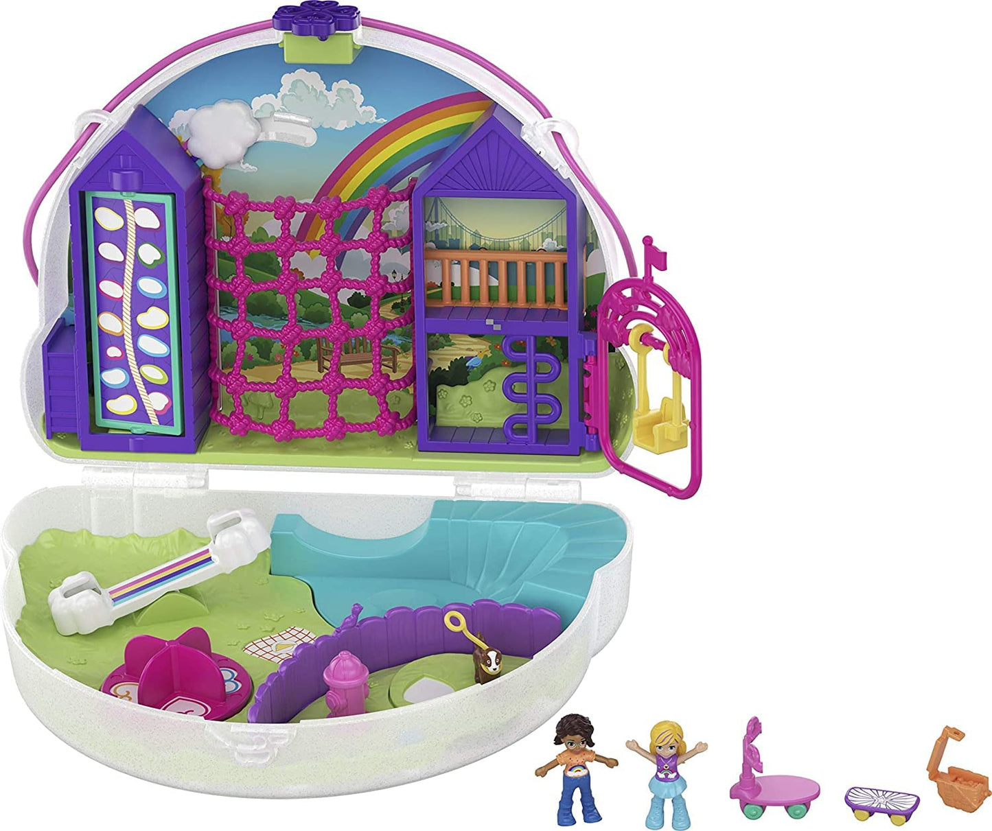 Polly Pocket Rainbow Dream Wearable Purse Compact – 8 Fun Features with Micro Polly & Shani