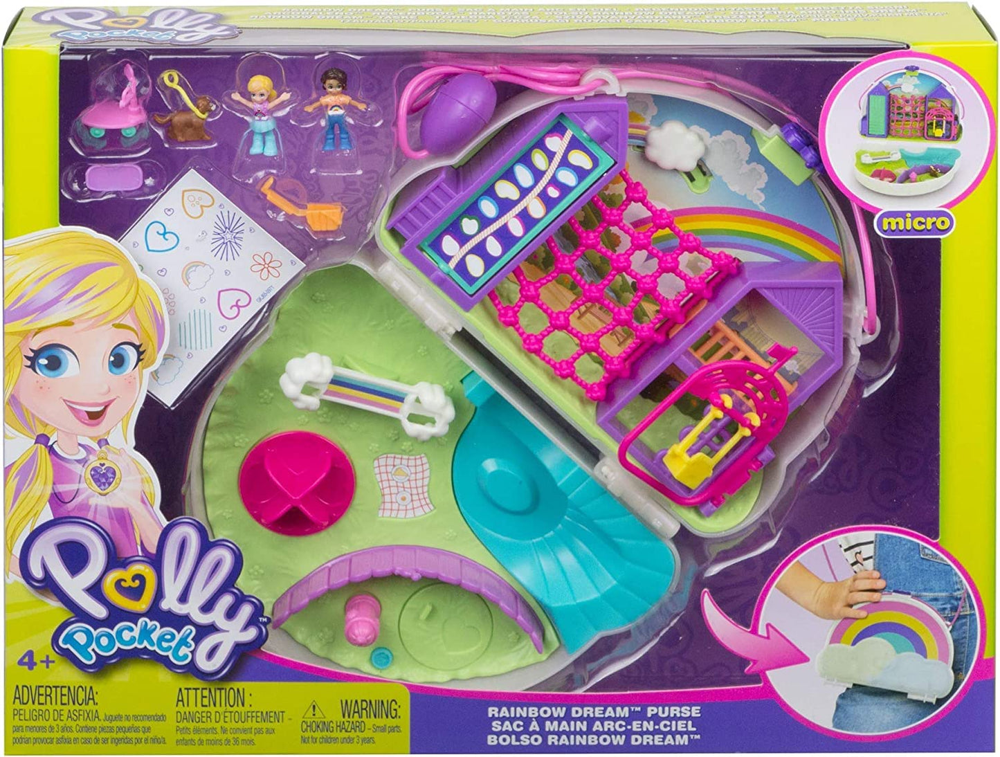 Polly Pocket Rainbow Dream Wearable Purse Compact – 8 Fun Features with Micro Polly & Shani