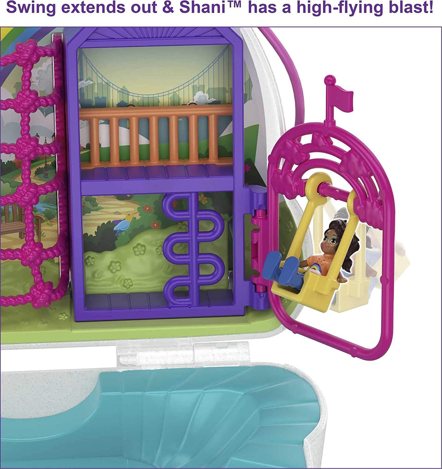 Polly Pocket Rainbow Dream Wearable Purse Compact – 8 Fun Features with Micro Polly & Shani