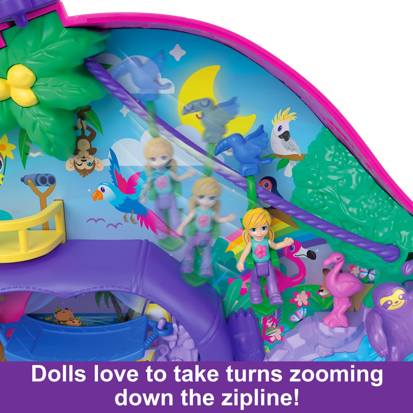 Polly Pocket Sloth Family 2-in-1 Purse Compact – Playset with 2 Micro Dolls & 12 Accessories