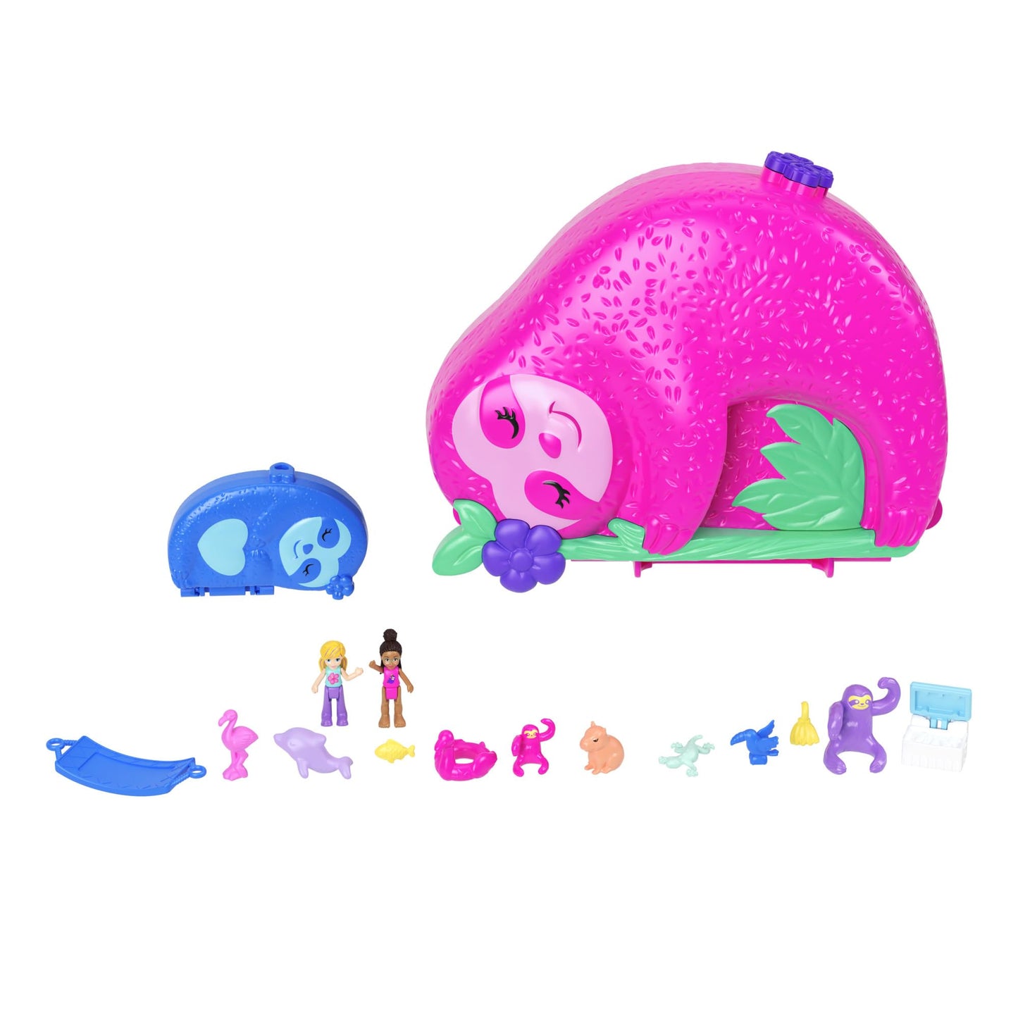 Polly Pocket Sloth Family 2-in-1 Purse Compact – Playset with 2 Micro Dolls & 12 Accessories