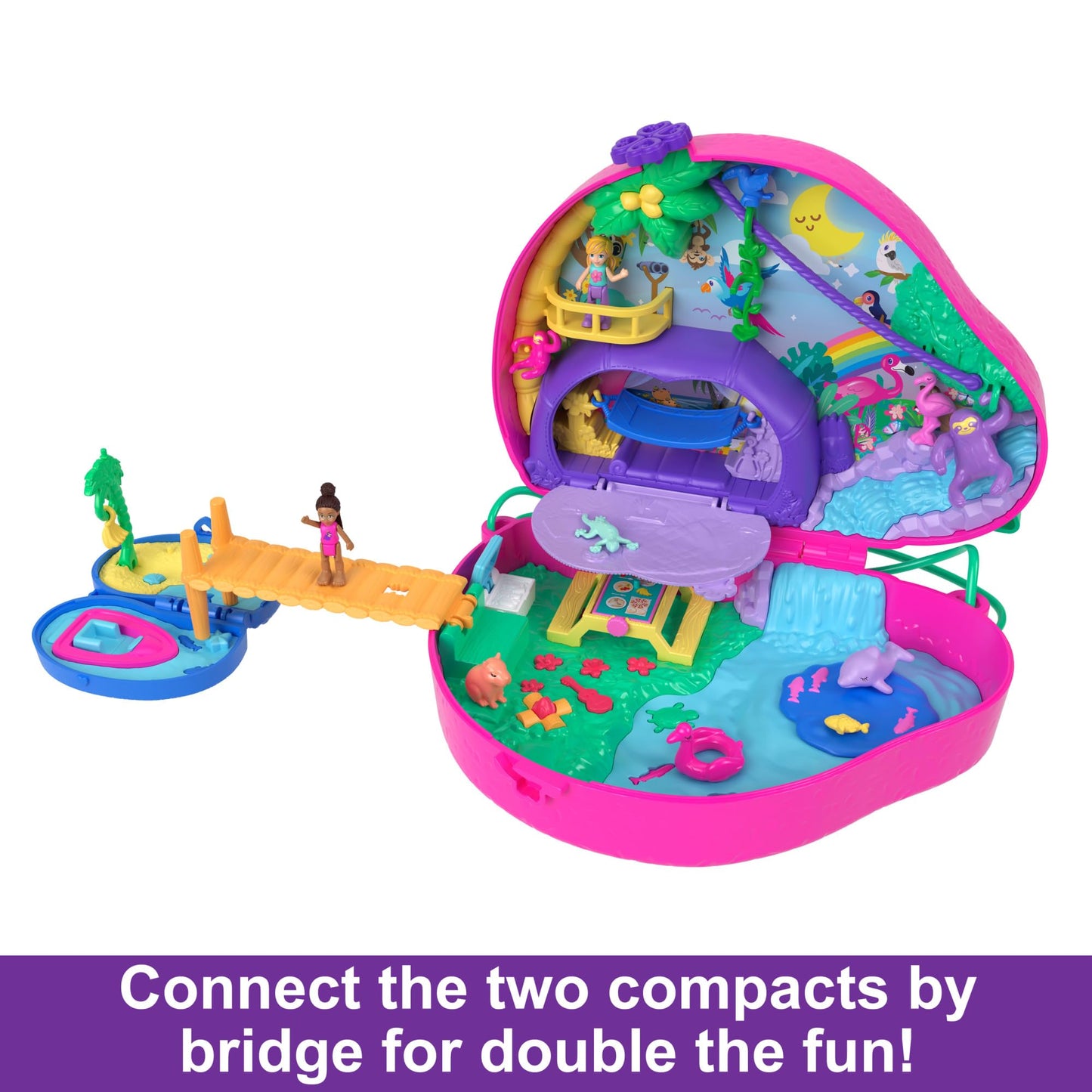 Polly Pocket Sloth Family 2-in-1 Purse Compact – Playset with 2 Micro Dolls & 12 Accessories
