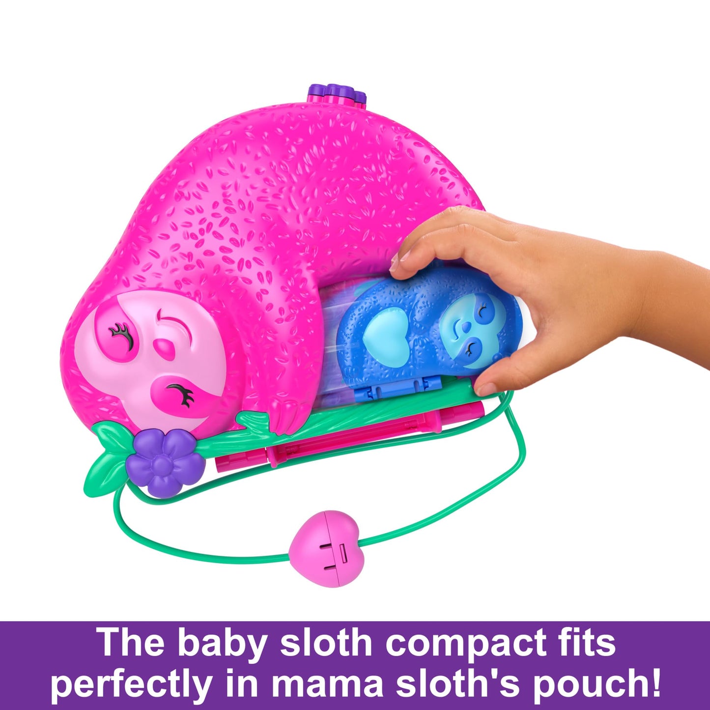 Polly Pocket Sloth Family 2-in-1 Purse Compact – Playset with 2 Micro Dolls & 12 Accessories