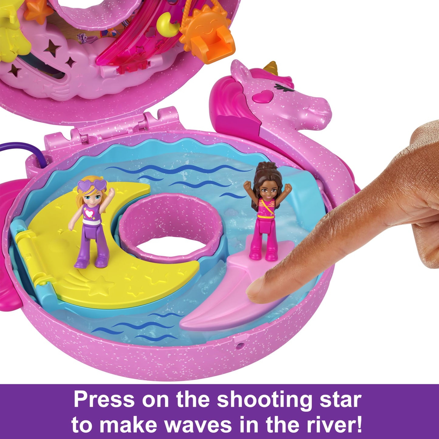 Polly Pocket Sparkle Cove Adventure Unicorn Floatie Compact Playset | 2 Micro Dolls & 12 Accessories