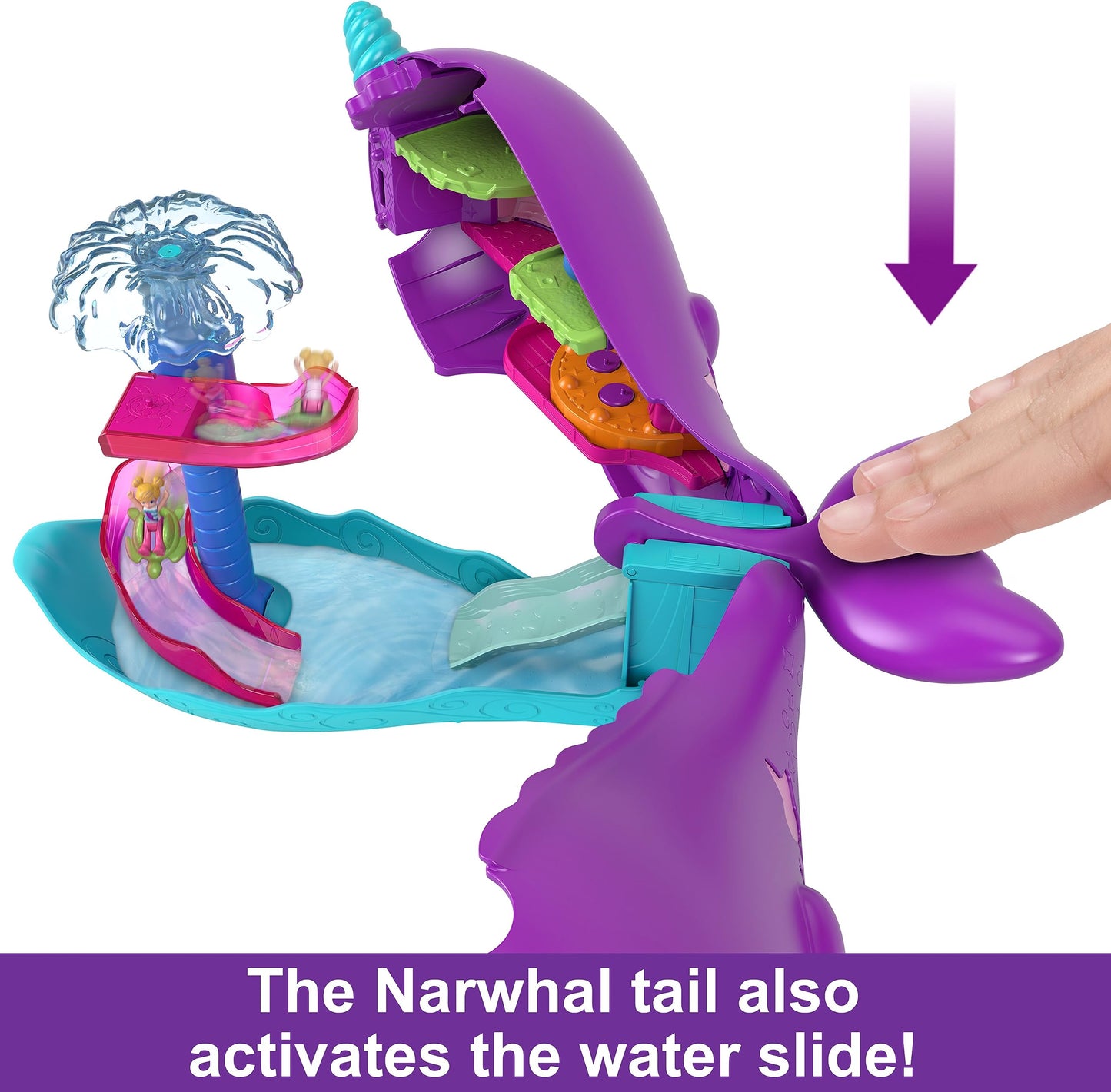 Polly Pocket Sparkle Cove Narwhal Boat Playset — 2 Dolls, Water Play, 6 Play Areas
