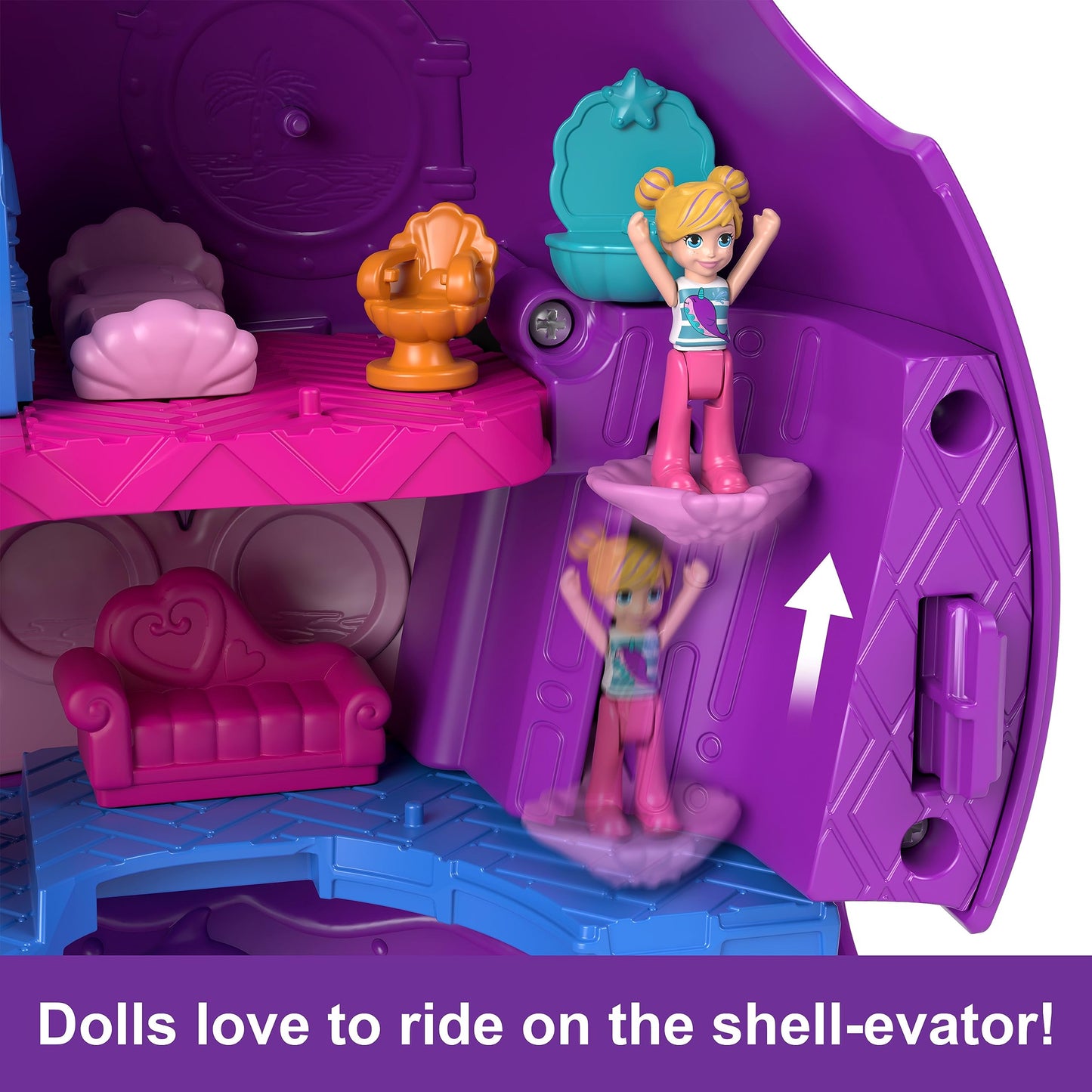 Polly Pocket Sparkle Cove Narwhal Boat Playset — 2 Dolls, Water Play, 6 Play Areas