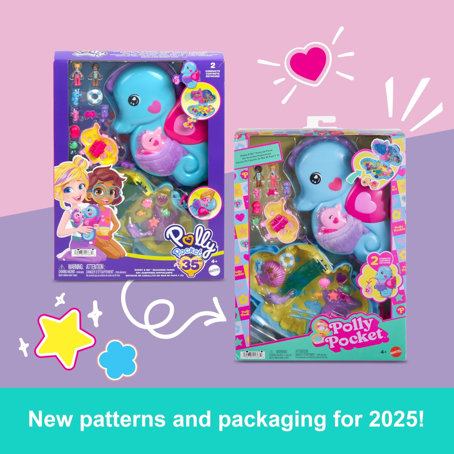 Polly Pocket Daddy & Me Seahorse Purse Playset – 2-in-1 Ocean Adventure with Dolls