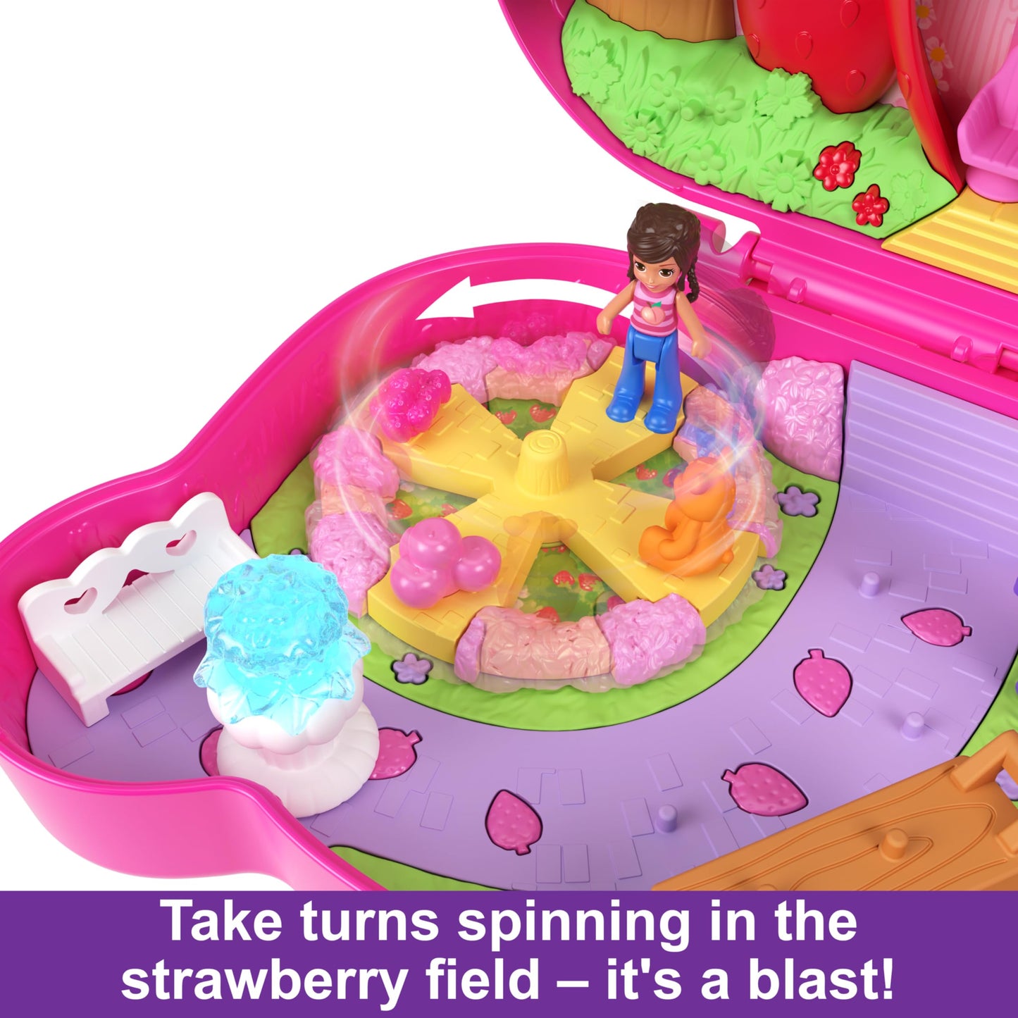 Polly Pocket Straw-Beary Patch Compact | 2 Micro Dolls & 12 Accessories | Travel Toy