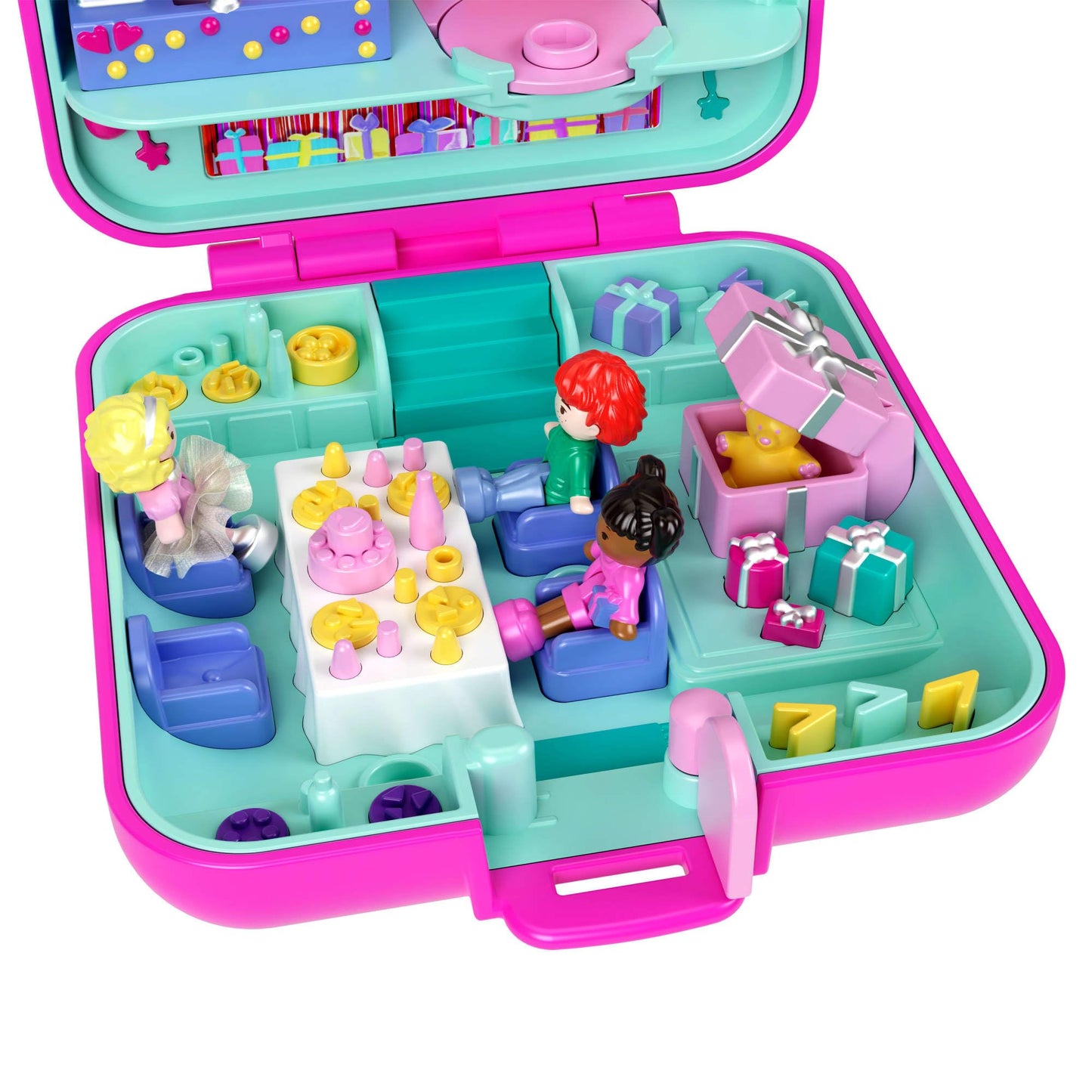 Polly Pocket Mattel 80th Anniversary Tribute Pencil Case Set | 3 Dolls, Pet & Celebration Furniture