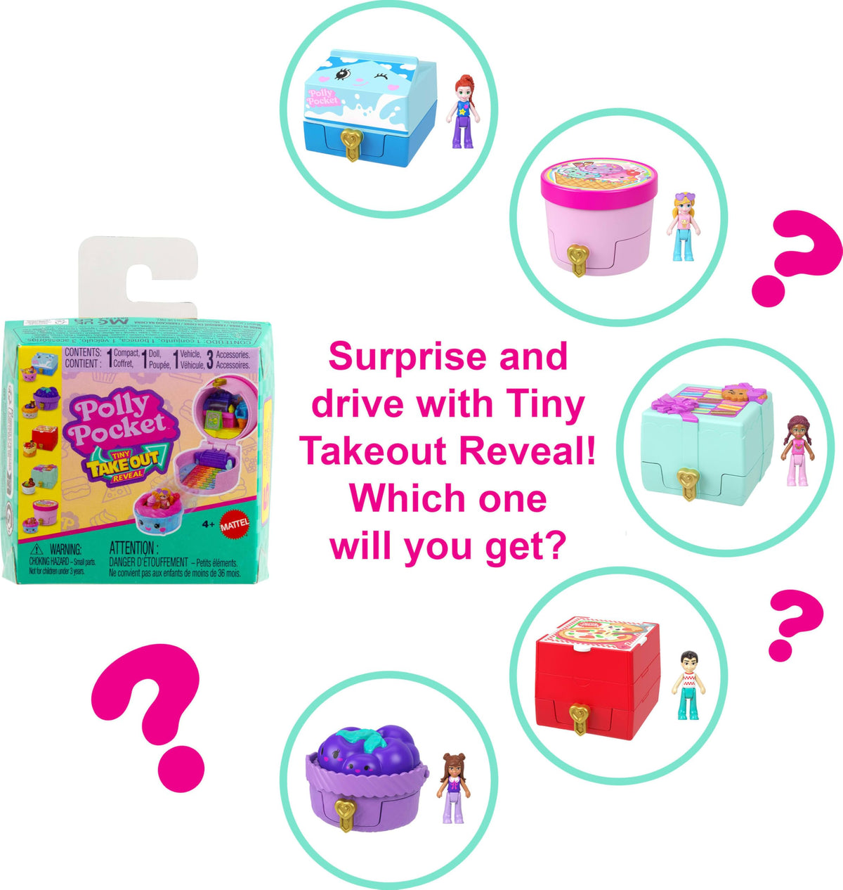 Polly Pocket Tiny Take Out Reveal: Food-Themed Vehicle Compacts & Dolls