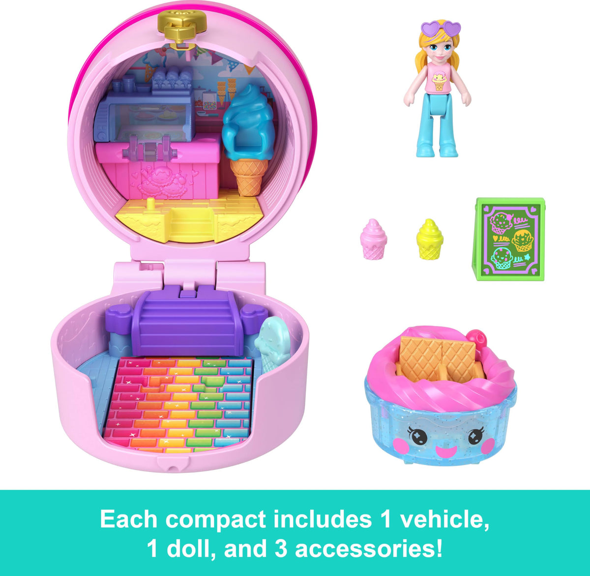 Polly Pocket Tiny Take Out Reveal: Food-Themed Vehicle Compacts & Dolls