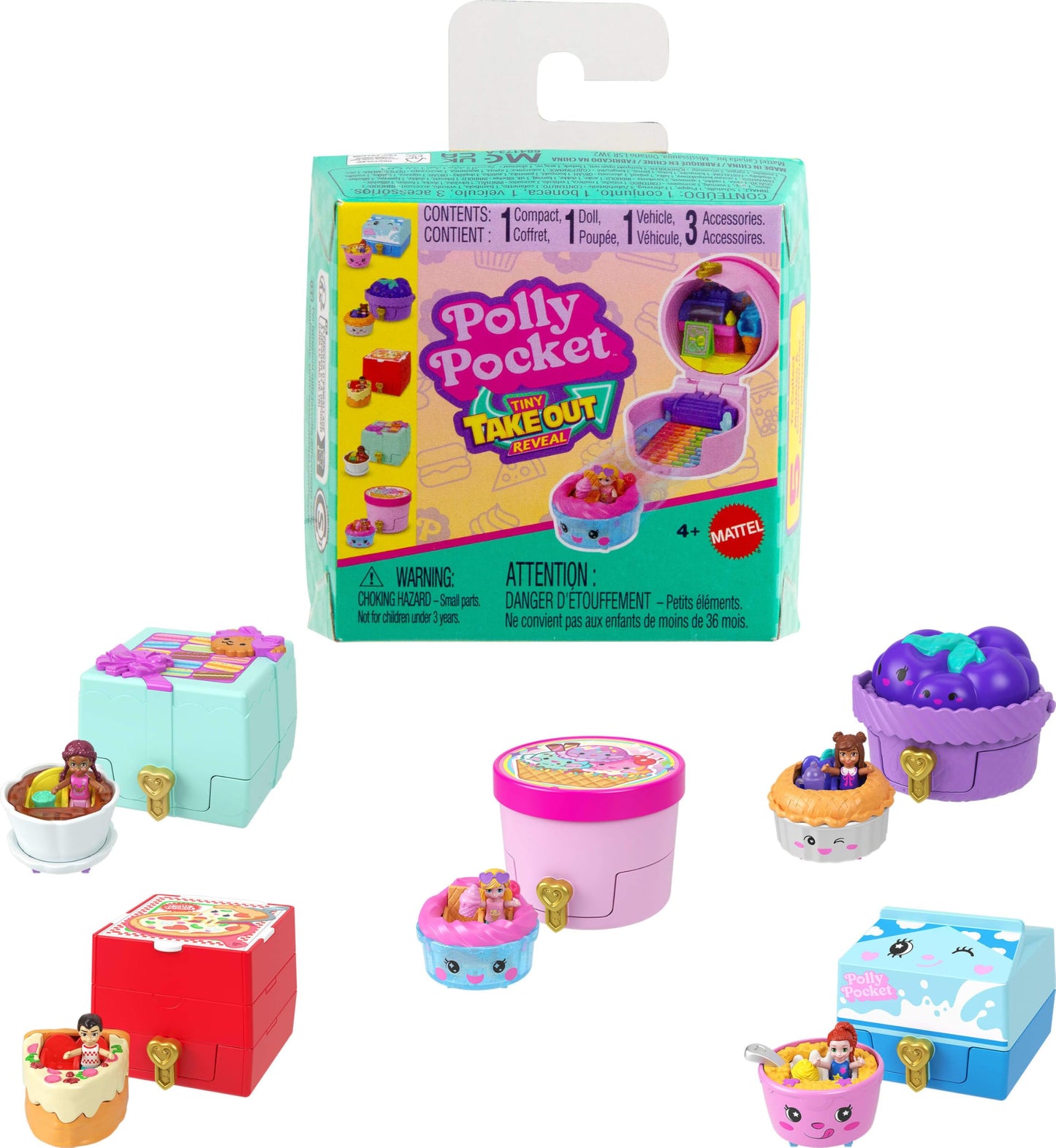 Polly Pocket Tiny Take Out Reveal: Food-Themed Vehicle Compacts & Dolls