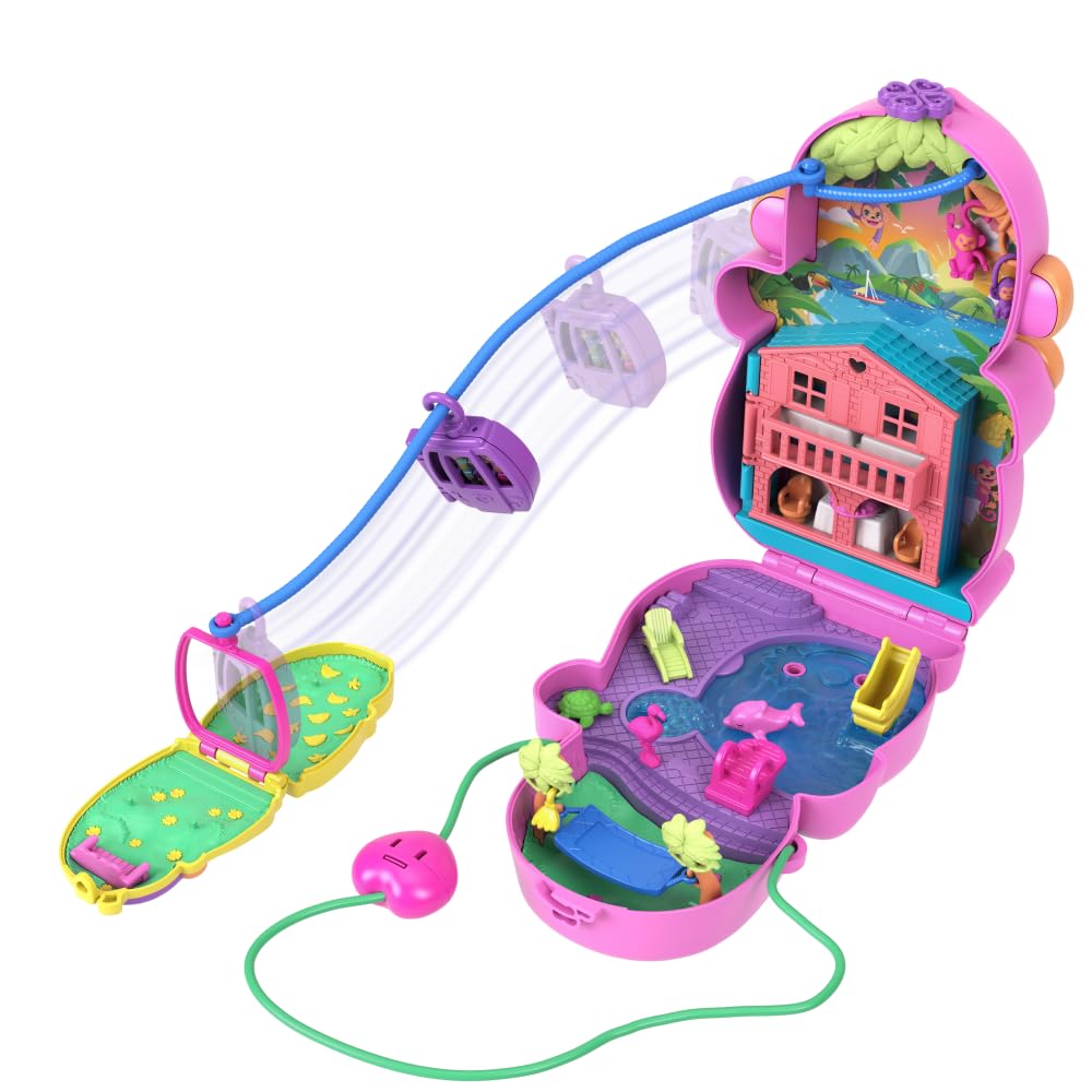 Polly Pocket Momma Monkey & Baby 2-in-1 Purse Playset | Jungle Adventure with 12 Accessories