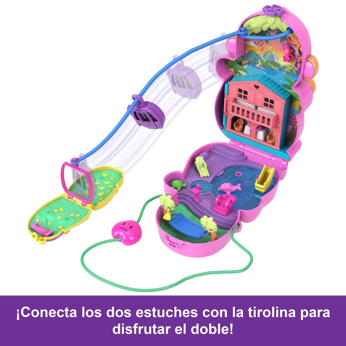 Polly Pocket Momma Monkey & Baby 2-in-1 Purse Playset | Jungle Adventure with 12 Accessories