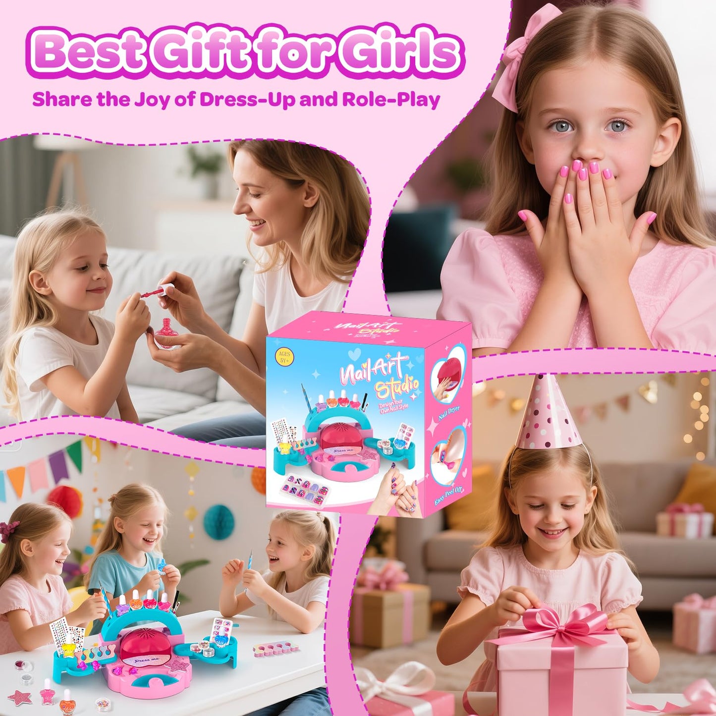 Polokping Kids Nail Art Kit – Safe Water-Based Polish, Dryer & Glitter Set for Girls 6–12