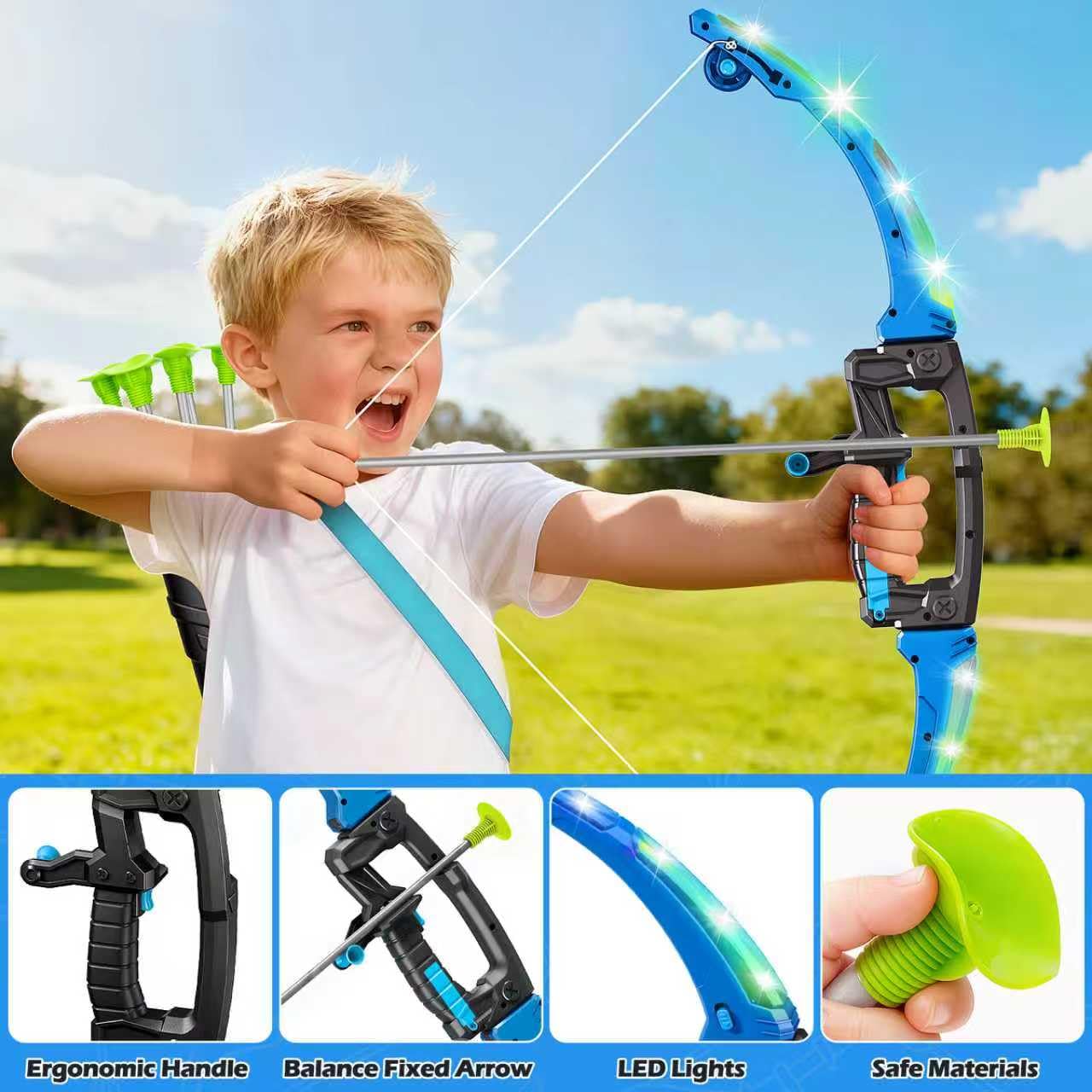 Polokping 2-Pack LED Bow & Arrow Toy Set — 12 Arrows, 4 Targets, Quivers & Storage