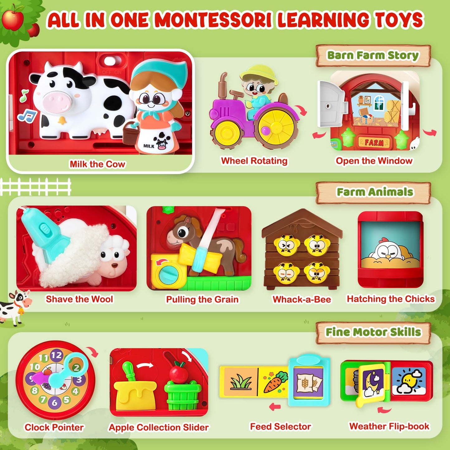 Polokping Montessori Farm Busy Board – 54+ Activities for Toddlers 1-3