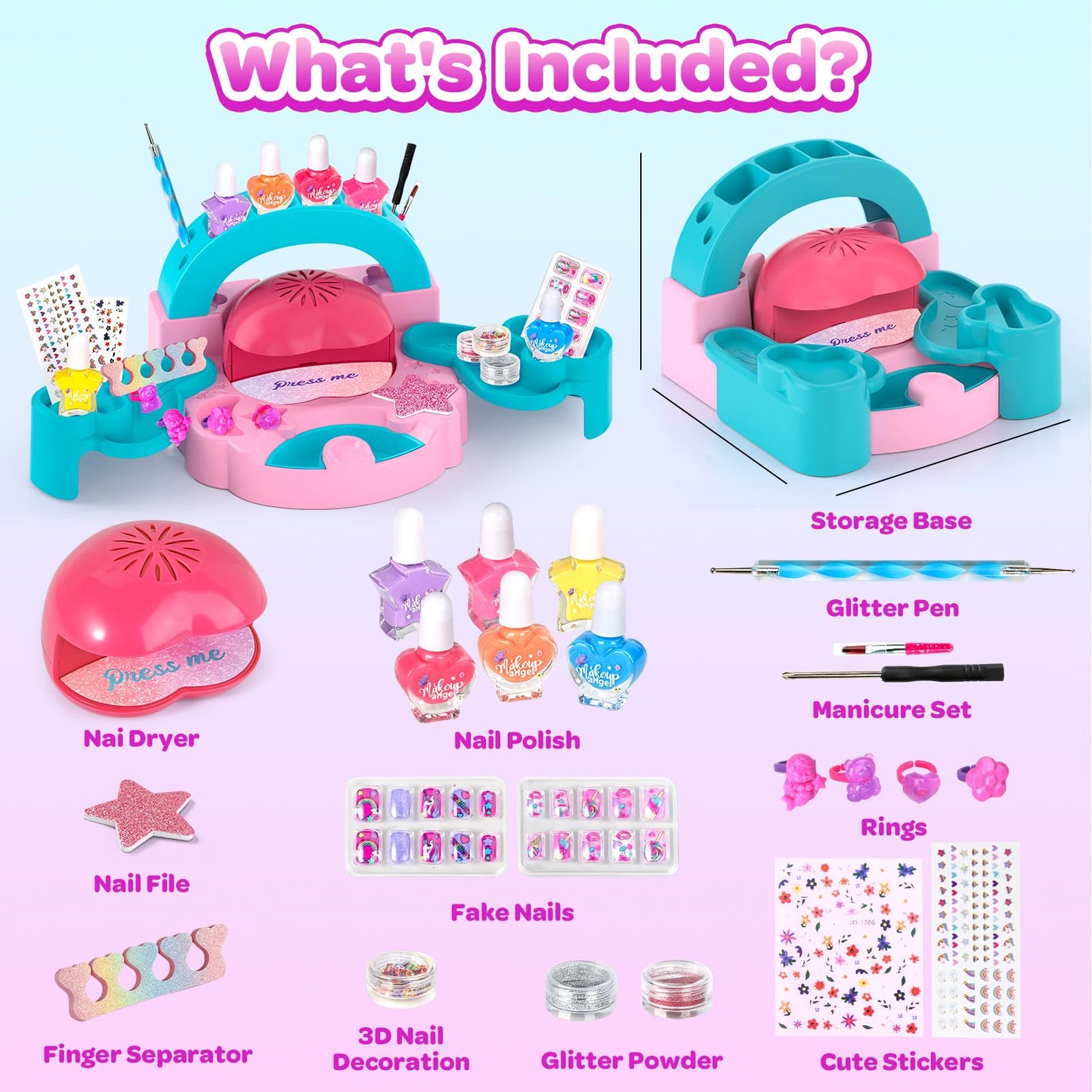 Polokping Kids Nail Art Kit – Safe Water-Based Polish, Dryer & Glitter Set for Girls 6–12