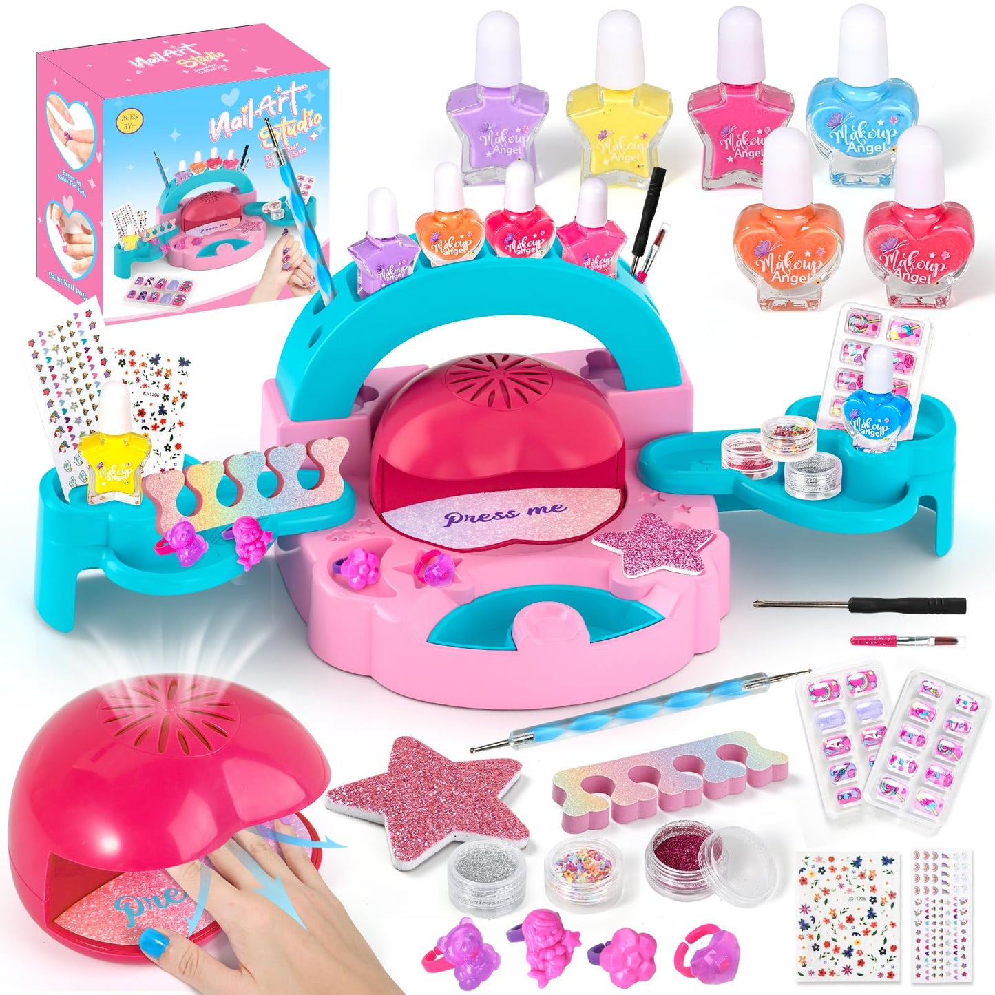 Polokping Kids Nail Art Kit – Safe Water-Based Polish, Dryer & Glitter Set for Girls 6–12