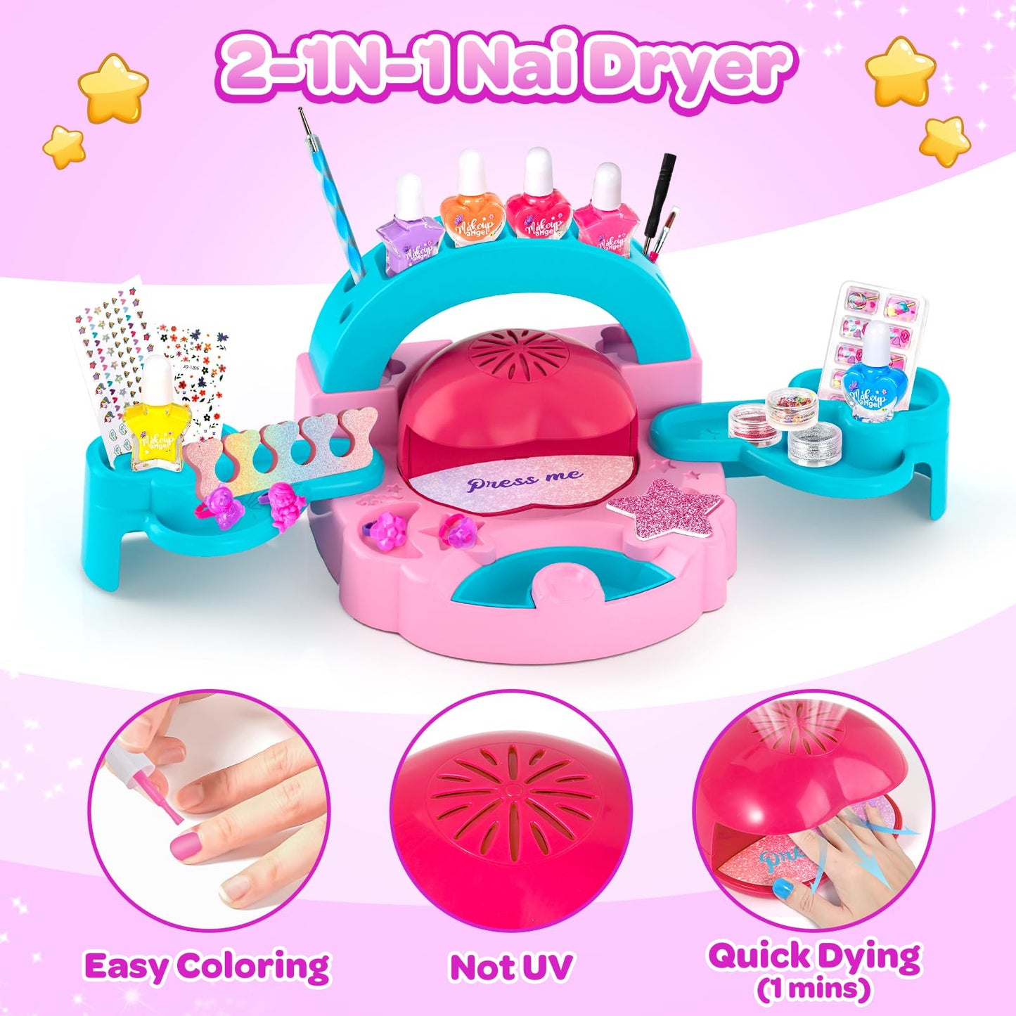 Polokping Kids Nail Art Kit – Safe Water-Based Polish, Dryer & Glitter Set for Girls 6–12