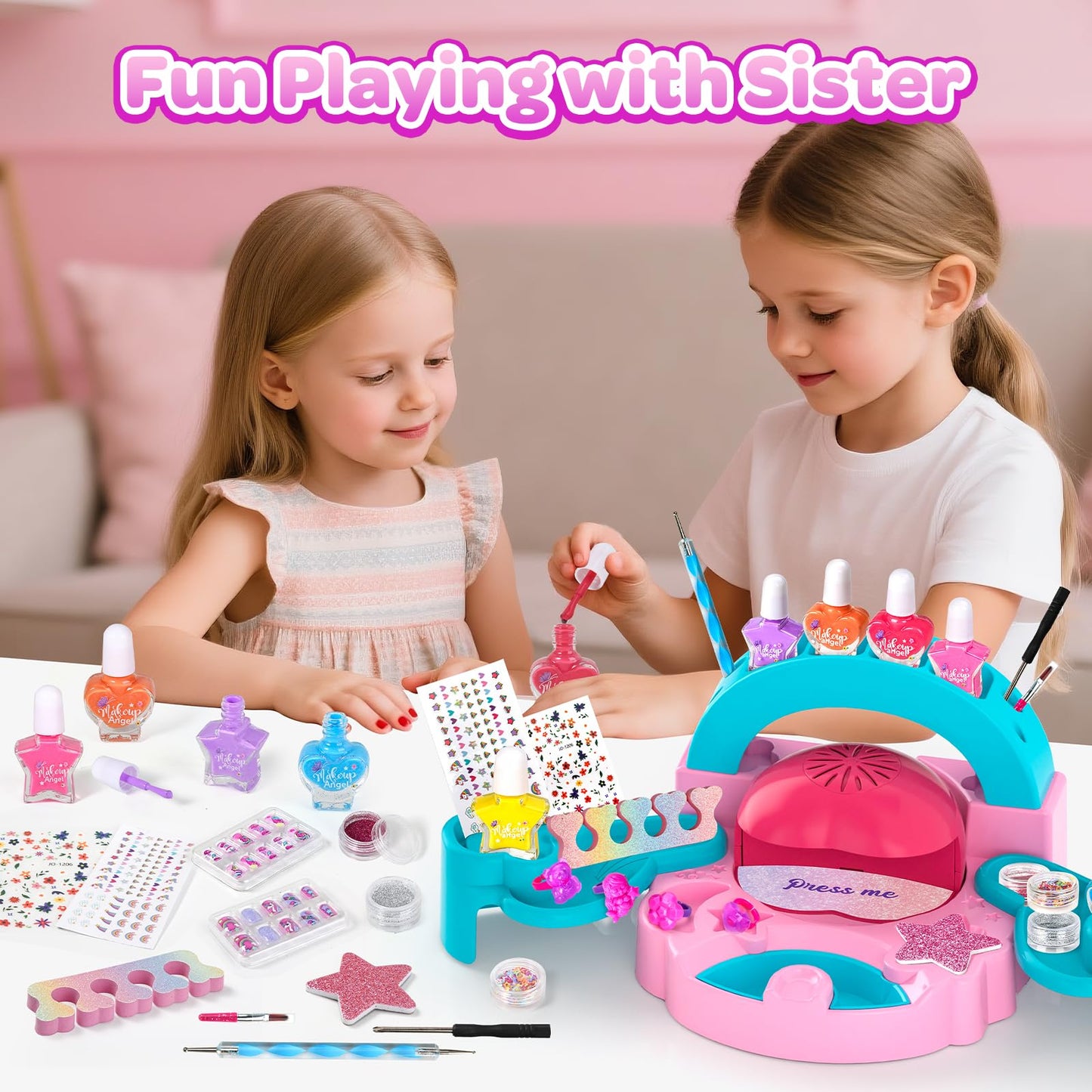 Polokping Kids Nail Art Kit – Safe Water-Based Polish, Dryer & Glitter Set for Girls 6–12