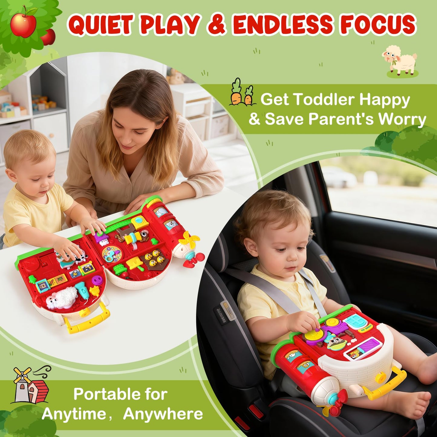 Polokping Montessori Farm Busy Board – 54+ Activities for Toddlers 1-3