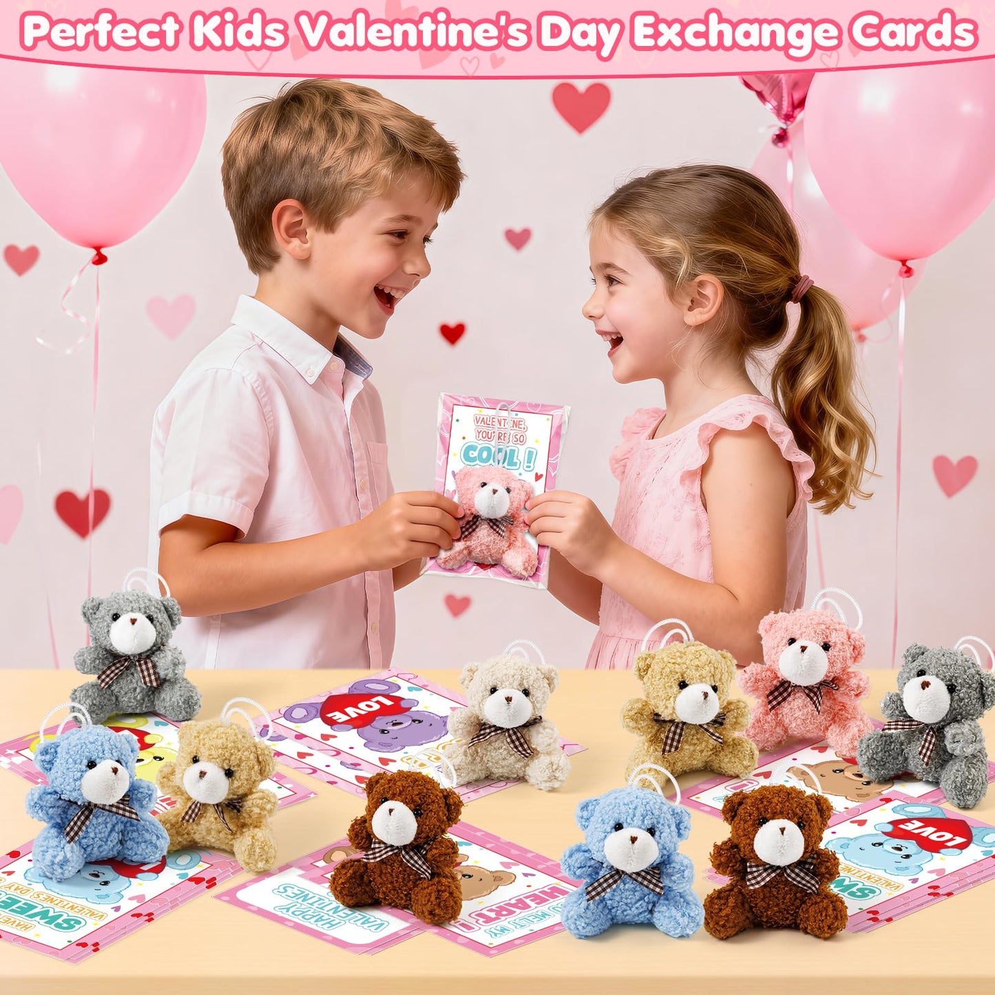 Polokping Valentines Day Cards for Kids – 24-Pack Plush Bear Keychains & Card Set