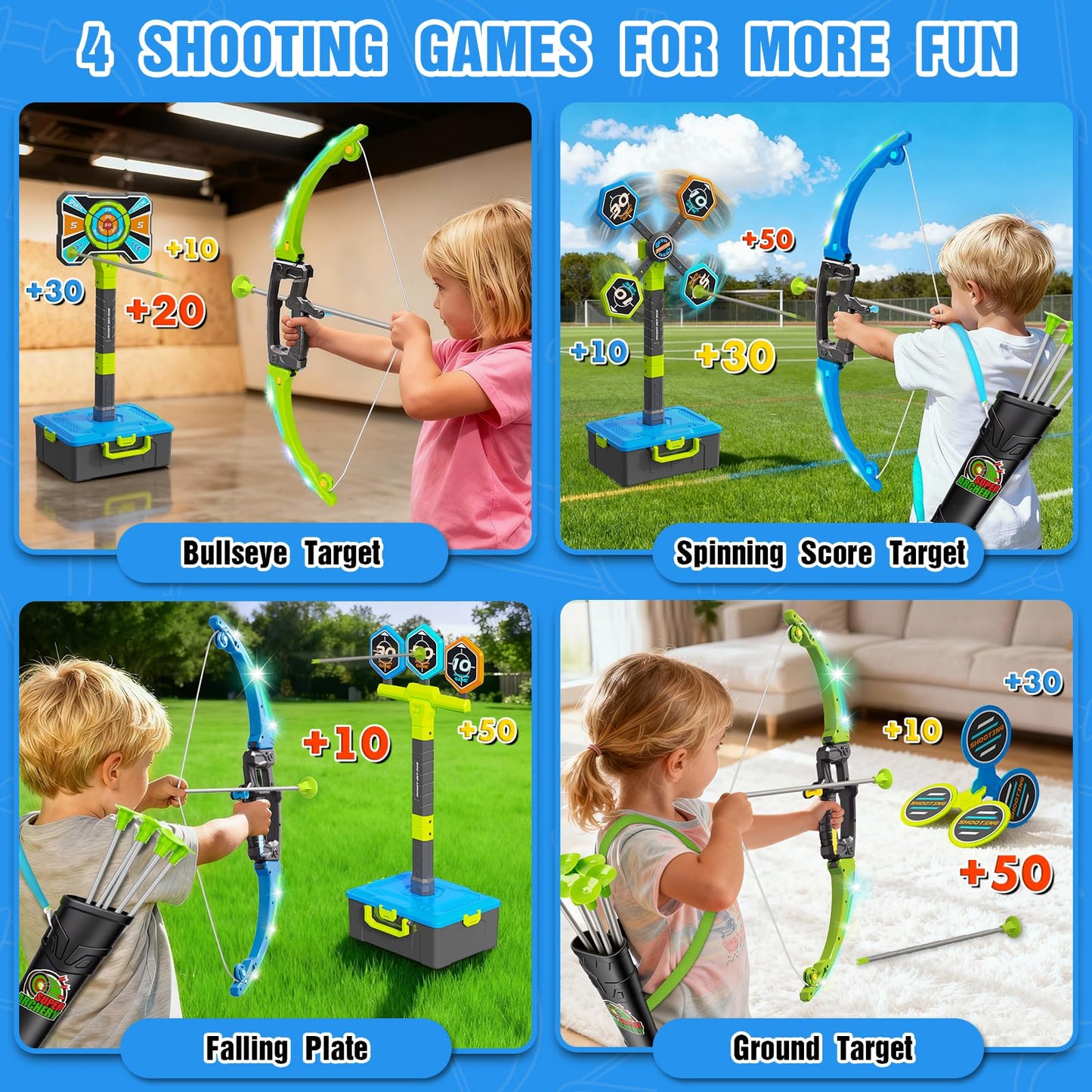 Polokping 2-Pack LED Bow & Arrow Toy Set — 12 Arrows, 4 Targets, Quivers & Storage