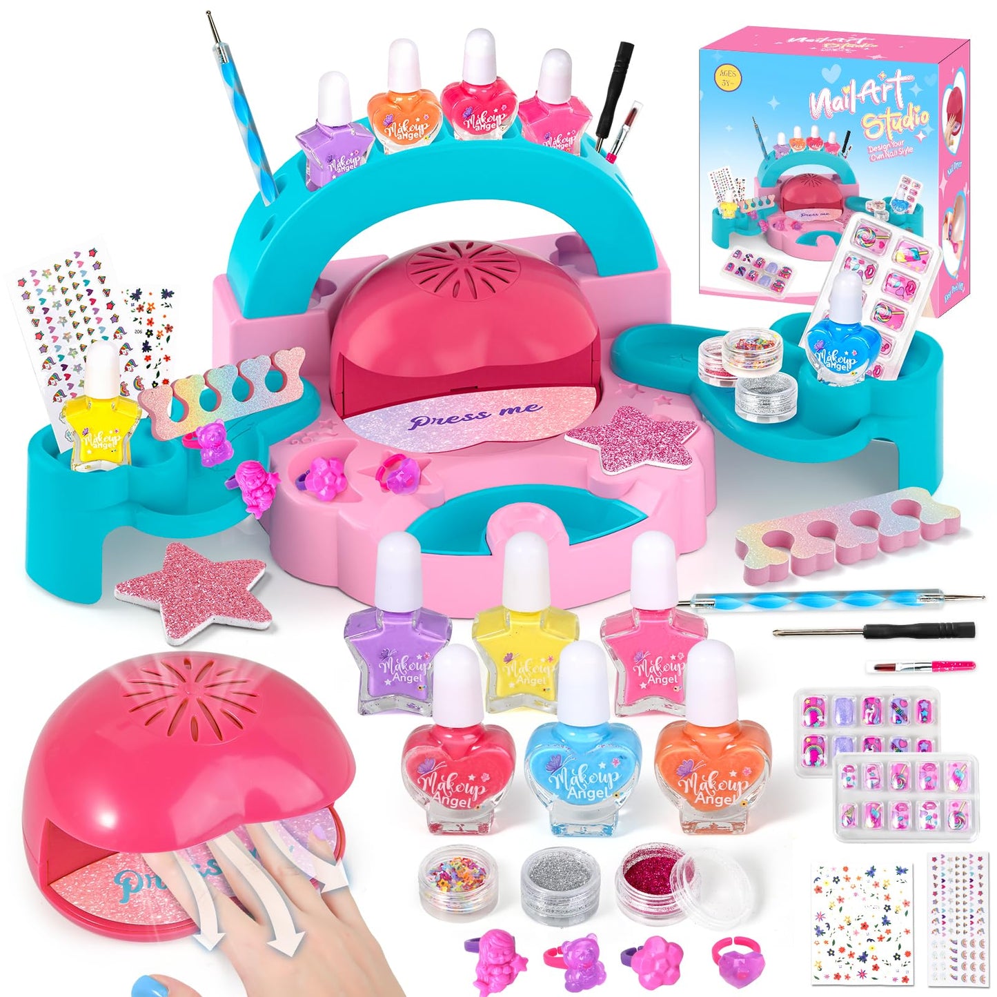 Polokping Kids Nail Art Kit – Safe Water-Based Polish, Dryer & Glitter Set for Girls 6–12