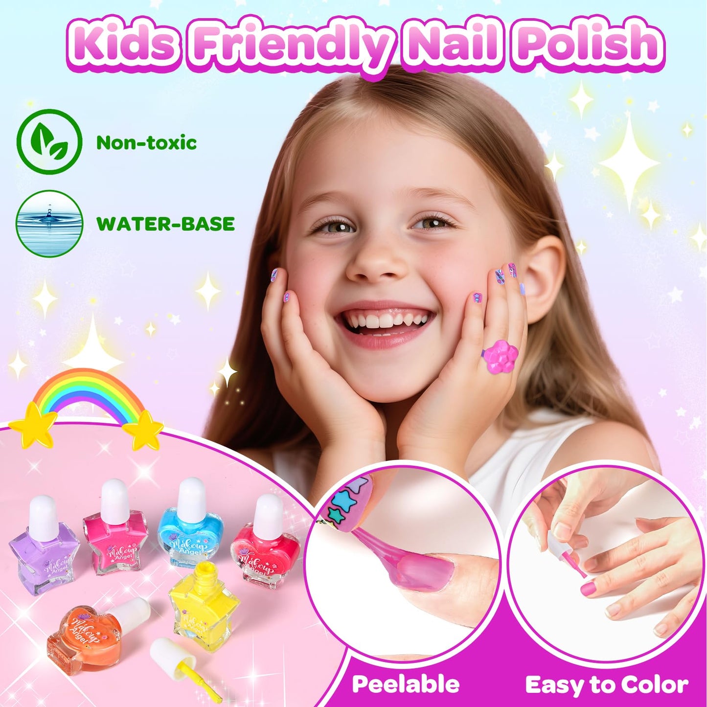 Polokping Kids Nail Art Kit – Safe Water-Based Polish, Dryer & Glitter Set for Girls 6–12